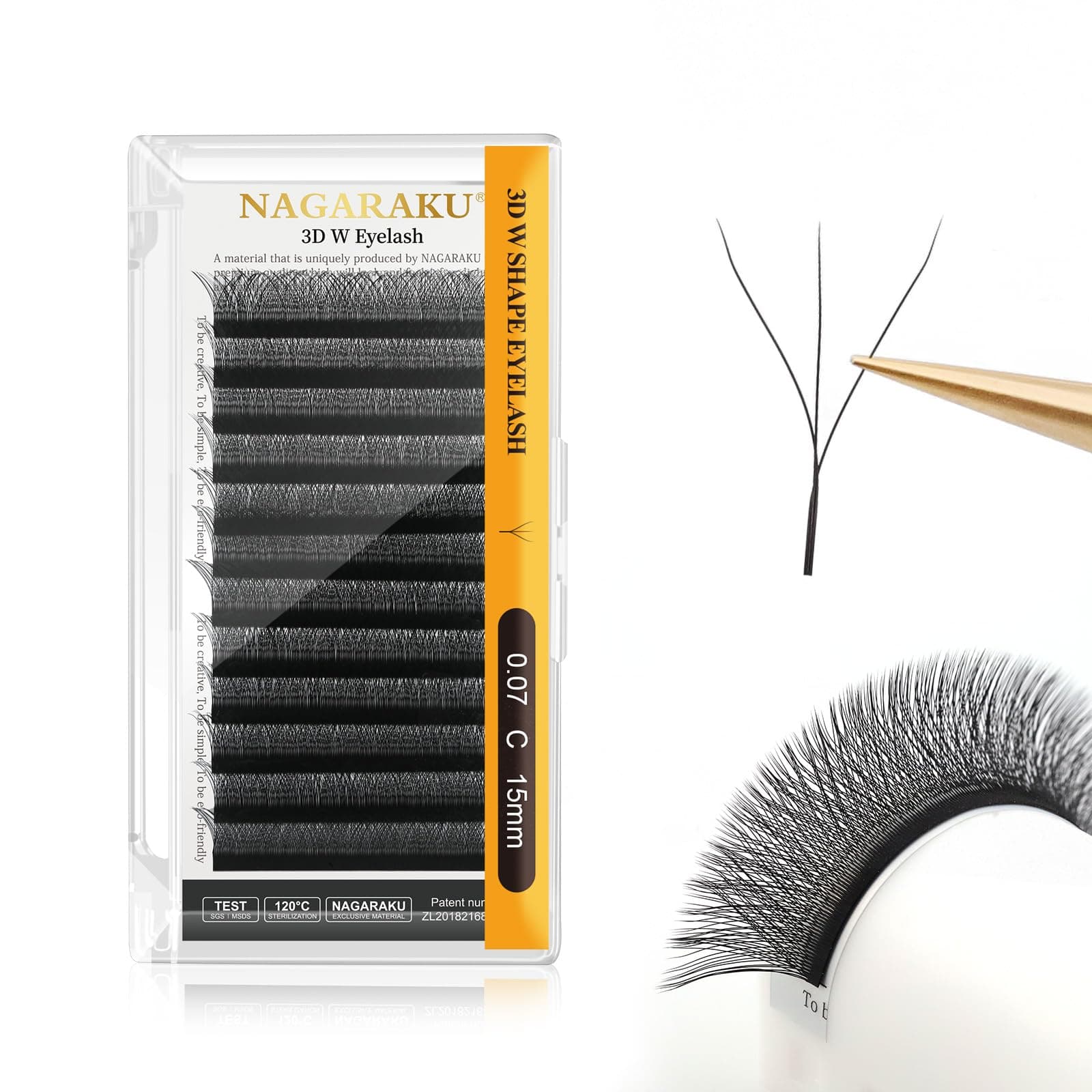NAGARAKU 3D Lashes,W Shape Eyelash Extensions 0.07mm C Curl 8-15mm Mix Volume Lashes Hand Woven Long Stem Matte Black Premade Fans 3 Tips False Eyelash