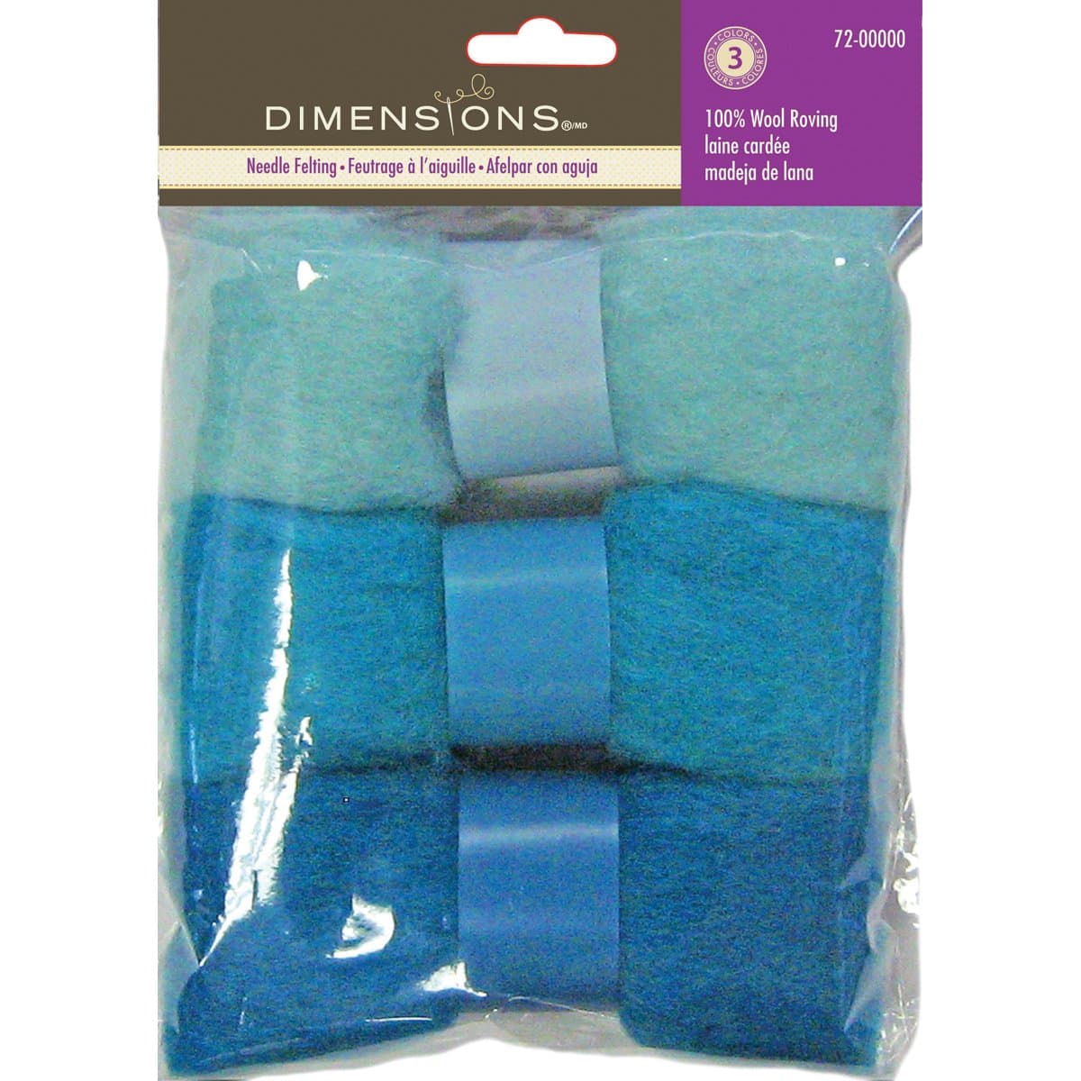 Dimensions Blue Wool Roving for Needle Felting, 3 pack, 45g