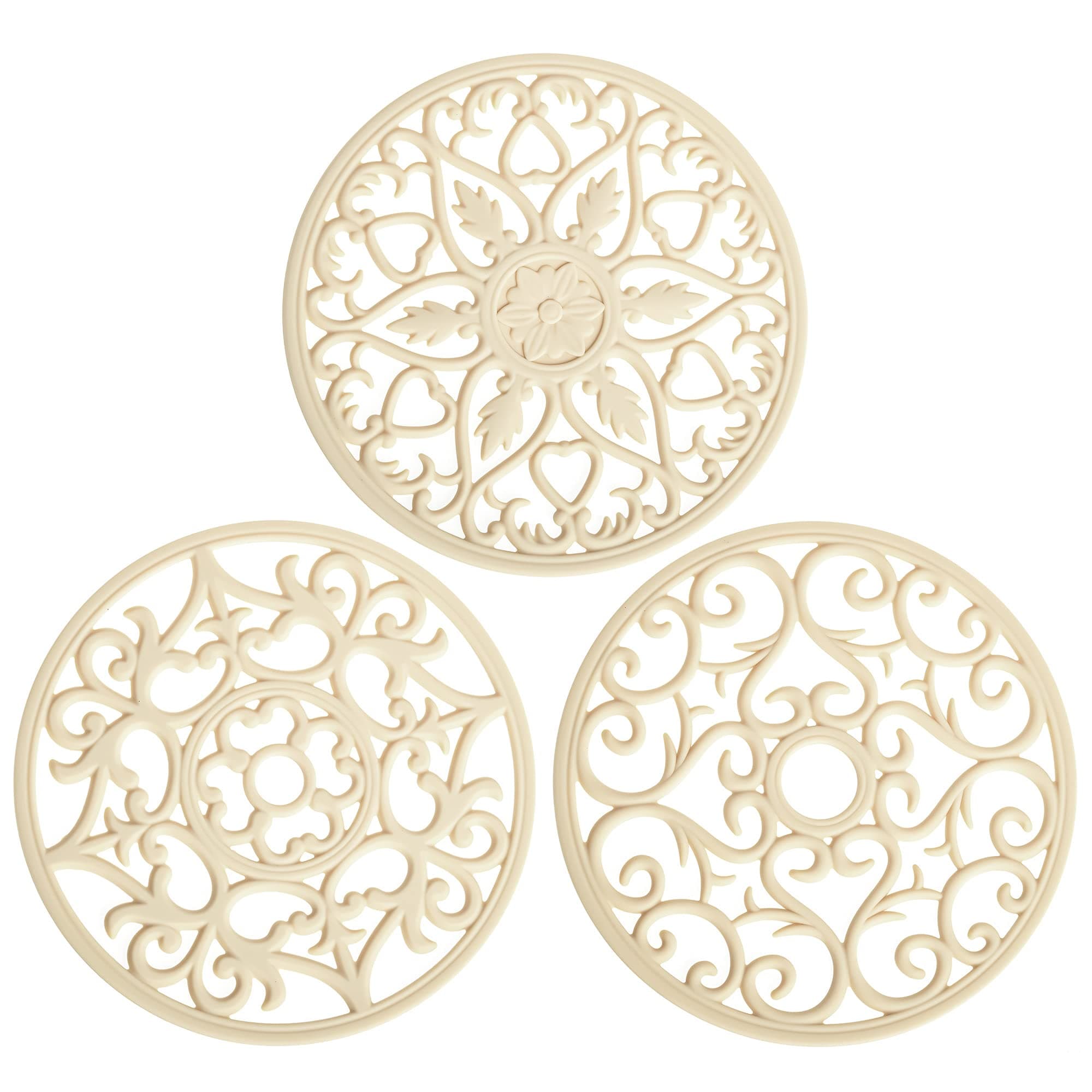 Smithcraft Beige Pot Holders for Kitchen, Trivets for Hot Pots and Pans, Silicone Mat, Hot Pads Trivet, Silicone Pot Holders, Potholders, Table Pad, Multi-use Intricately Carved Heat Resistant Mat