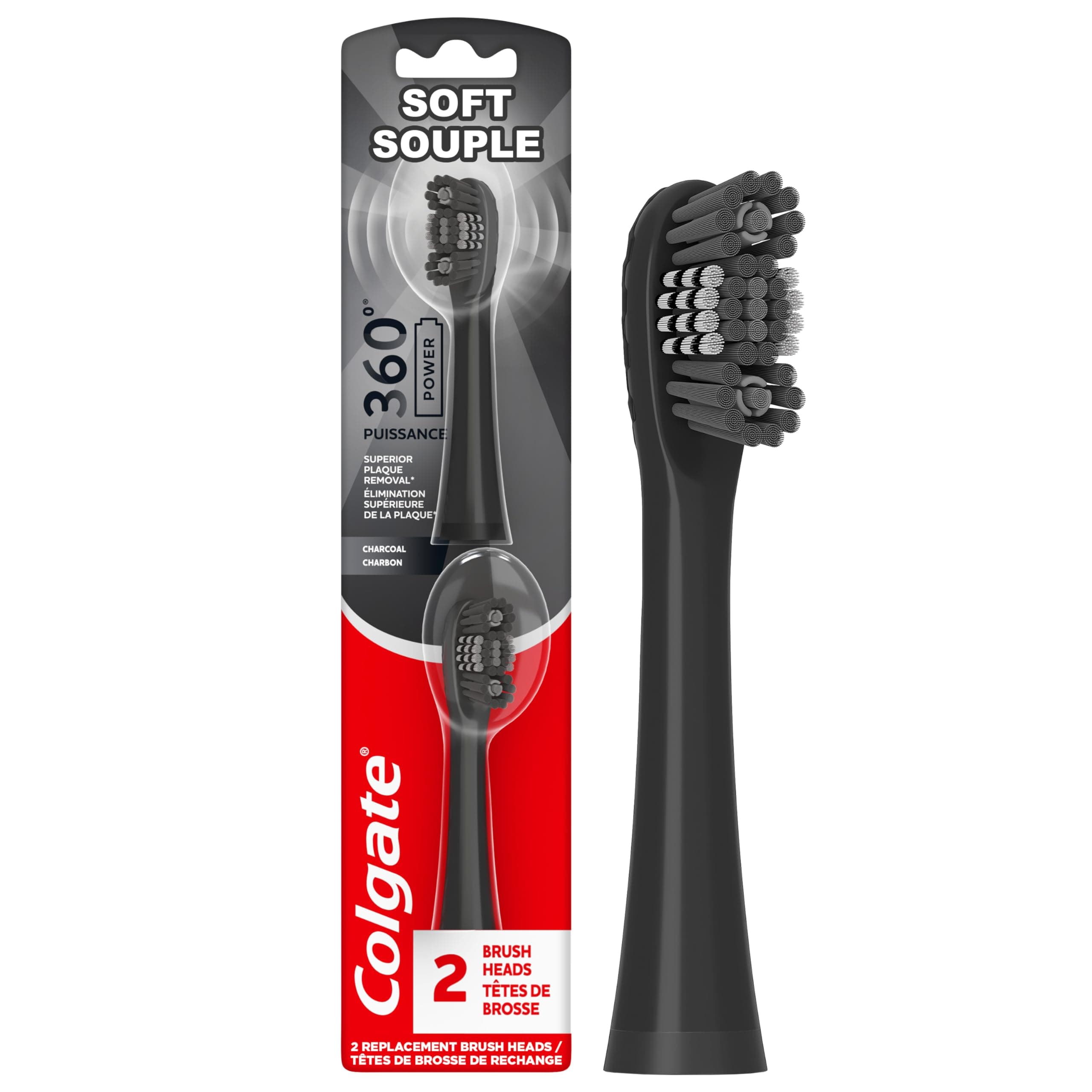 Colgate 360 Charcoal Sonic Powered Battery Toothbrush Refill Pack - 2ct