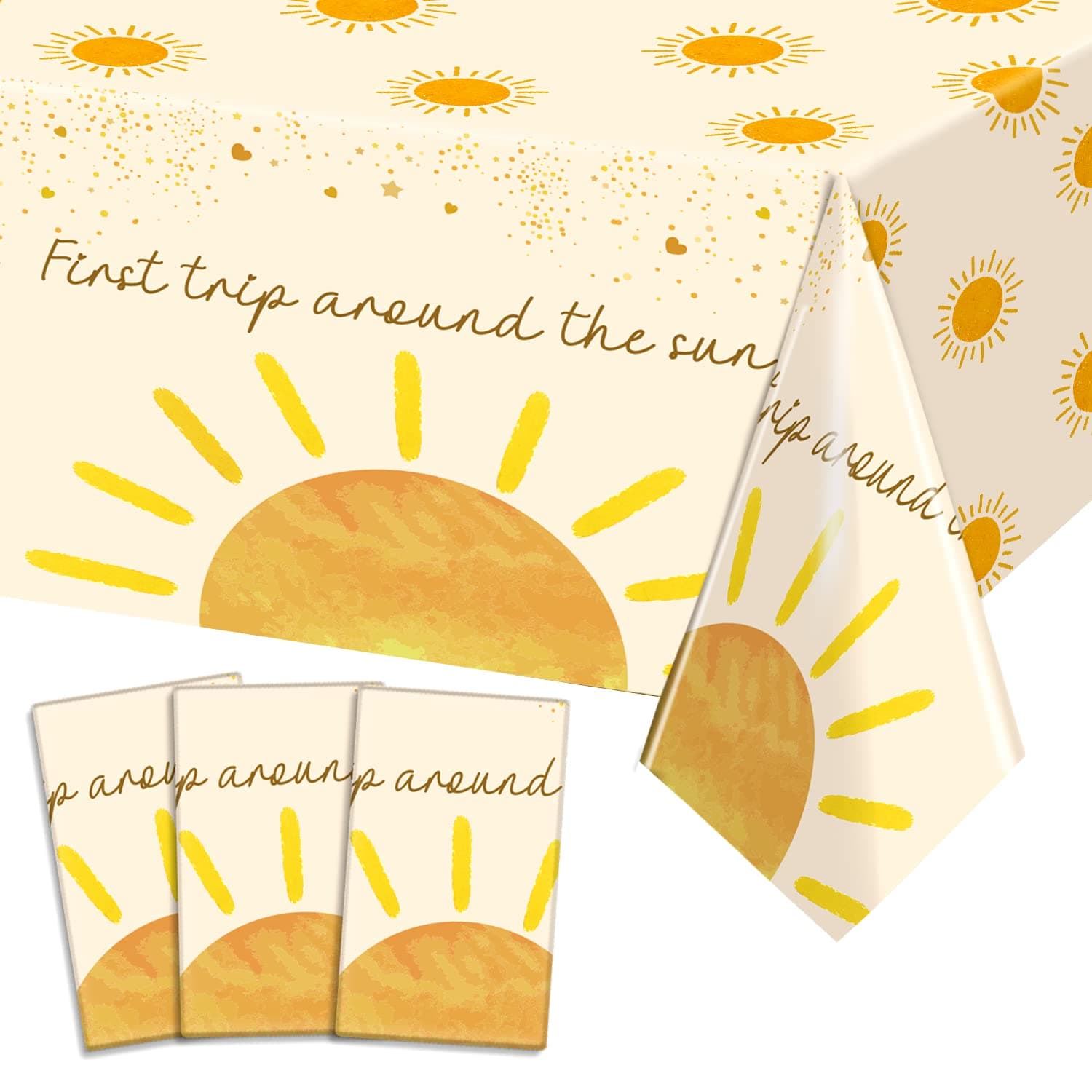 3Pcs Boho Sun Birthday Party Tablecloths Decorations, First Trip Around The Sun Birthday Decorations, Sunshine Theme Tablecloths for Baby Girls Boys Baby Shower Party Supplies