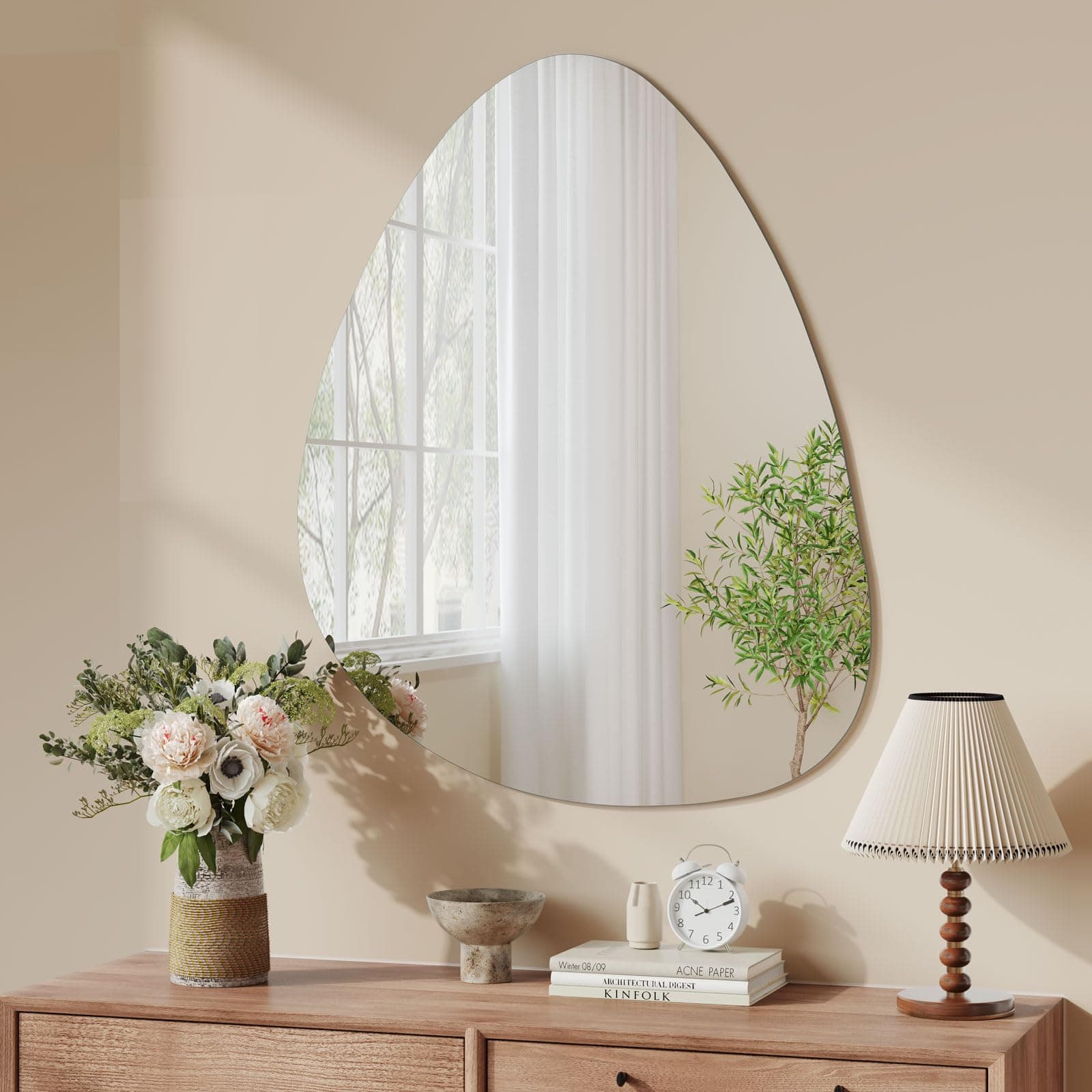 Dripex 65 x 50cm Irregular Wall Mirror, Frameless Bathroom Mirror Wall Mounted with Pre-Fitted Hanging Holes & Fixing Kit - Wall Mounted Horizontally or Vertically