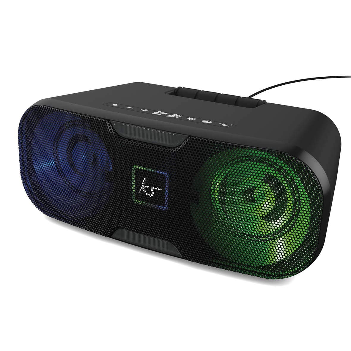 KitSound Slam XL Bluetooth Party Stereo Speaker System with LED Disco Light Show - Black