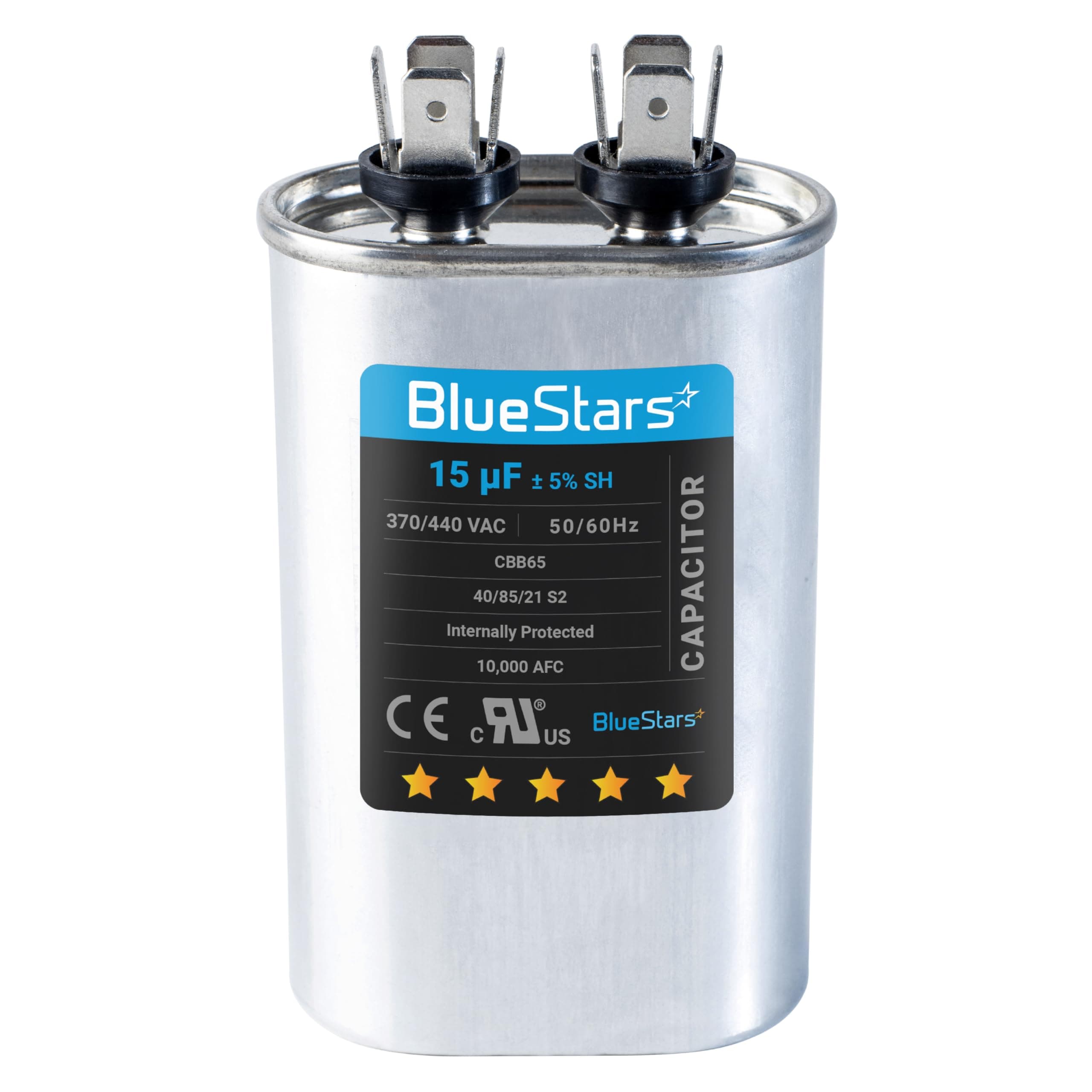 Ultra Durable 15 MFD uf ± 5% MFD 370 V VAC or 440 Volt Oval Run Start Capacitor by BlueStars - Replacement for AC Motor Run or Fan Start and Cool or Heat Pump Air Conditioner