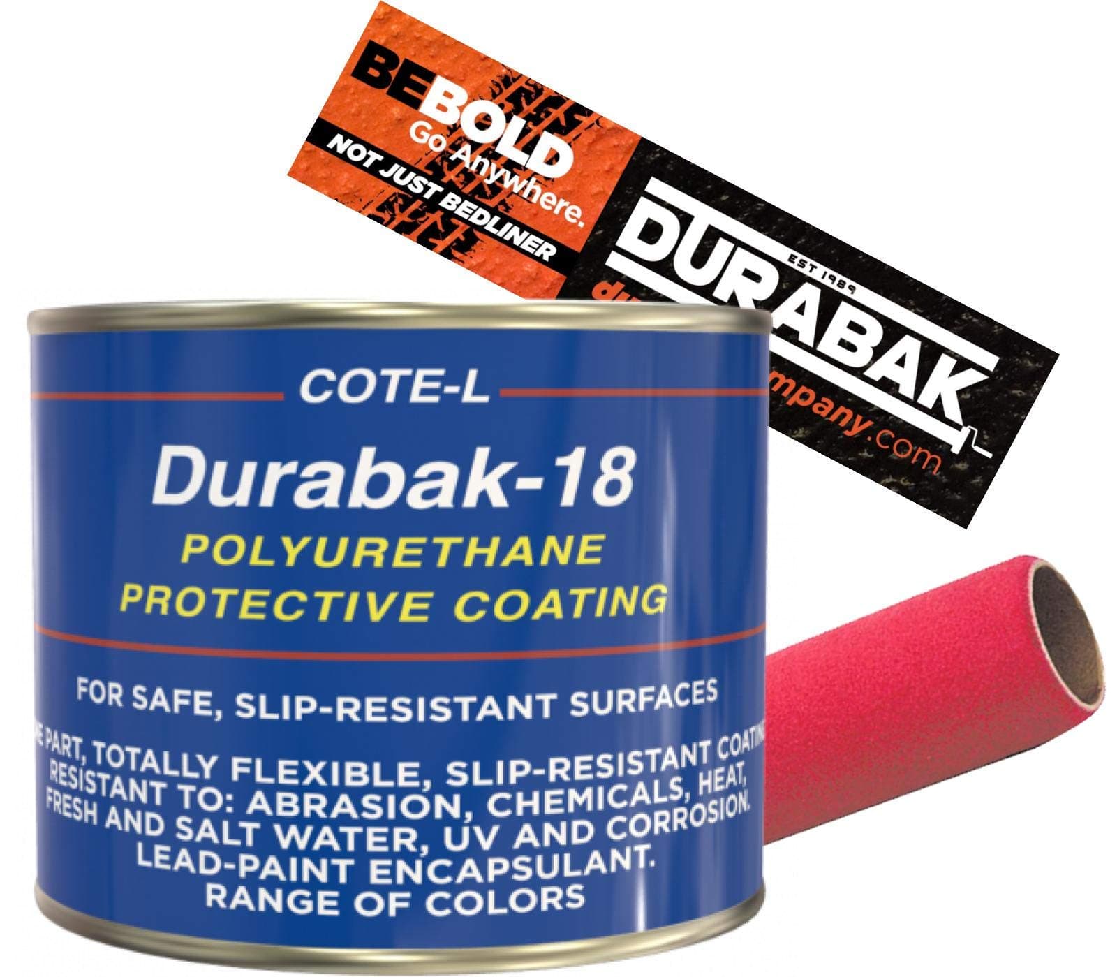 Durabak-18 Smooth Exterior Paint KIT + Roller | Roll On or Spray On Coating DIY Custom Coat for Auto Body, Automotive Rust Proofing, Scratch Guard (Quart, Military Olive)