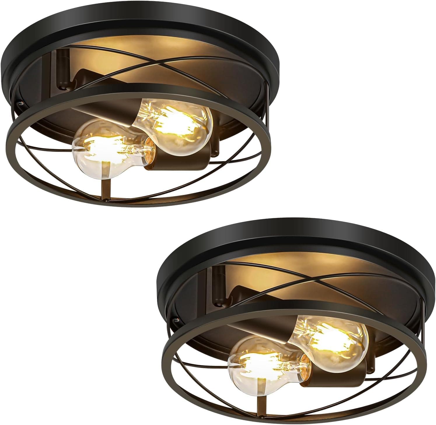 2 Pack Black Flush Mount Ceiling Light,Farmhouse Metal Cage Black Light Fixture Ceiling Mount for Kitchen Entryway Hallway