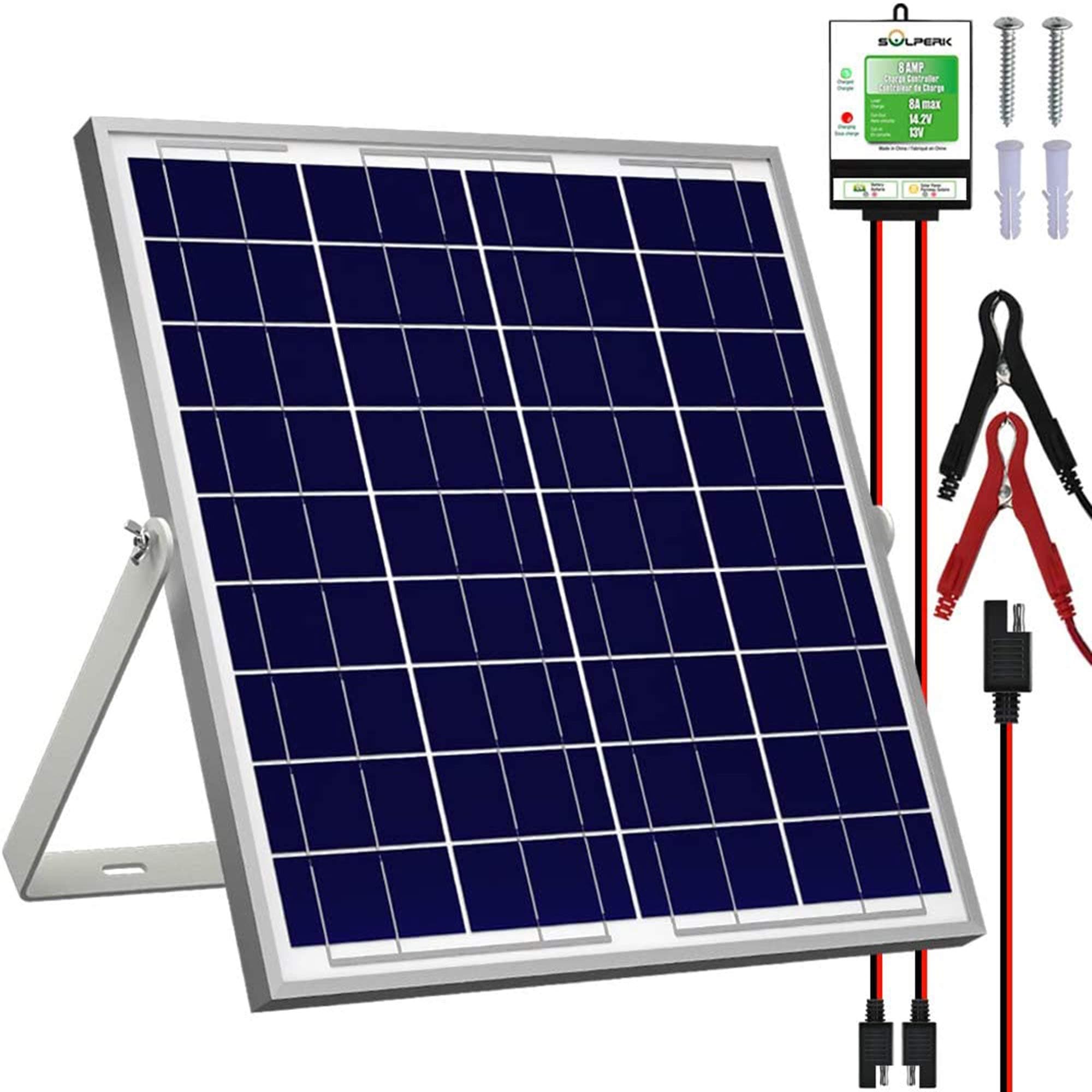 JXWANG 20W Solar Panel,12V Solar Panel Charger Kit+8A Controller, Suitable for Automotive, Motorcycle, Boat, ATV, Marine, RV, Trailer, Powersports, Snowmobile etc. Various 12V Batteries. (20W Solar