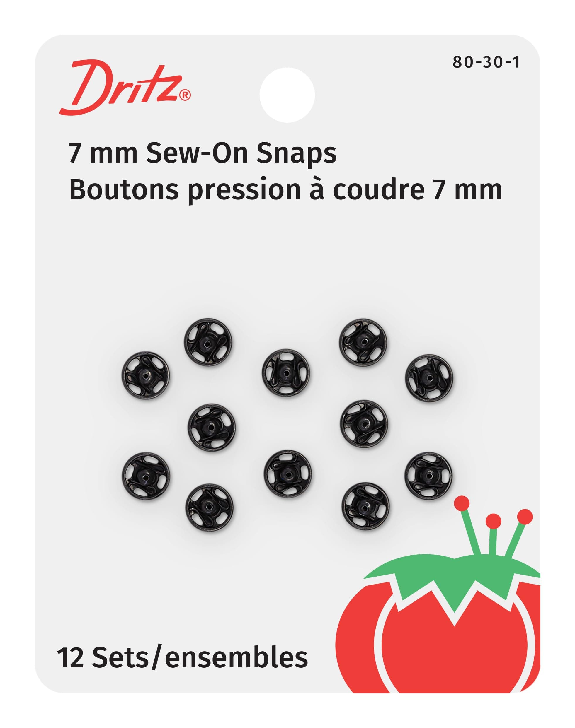 80-30-1 Sew-On Snaps, Black, Size 3/0 12-Count