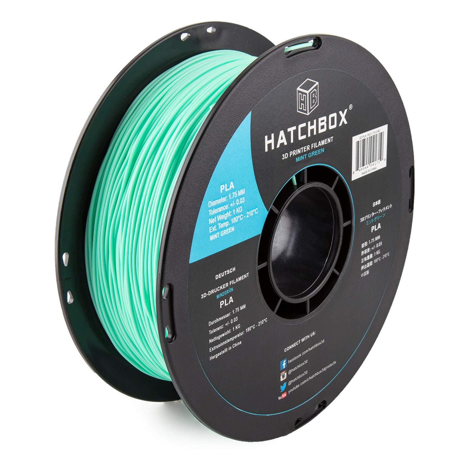 HATCHBOX 1.75mm Mint Green PLA 3D Printer Filament, 1 KG Spool, Dimensional Accuracy +/- 0.03 mm, 3D Printing Filament