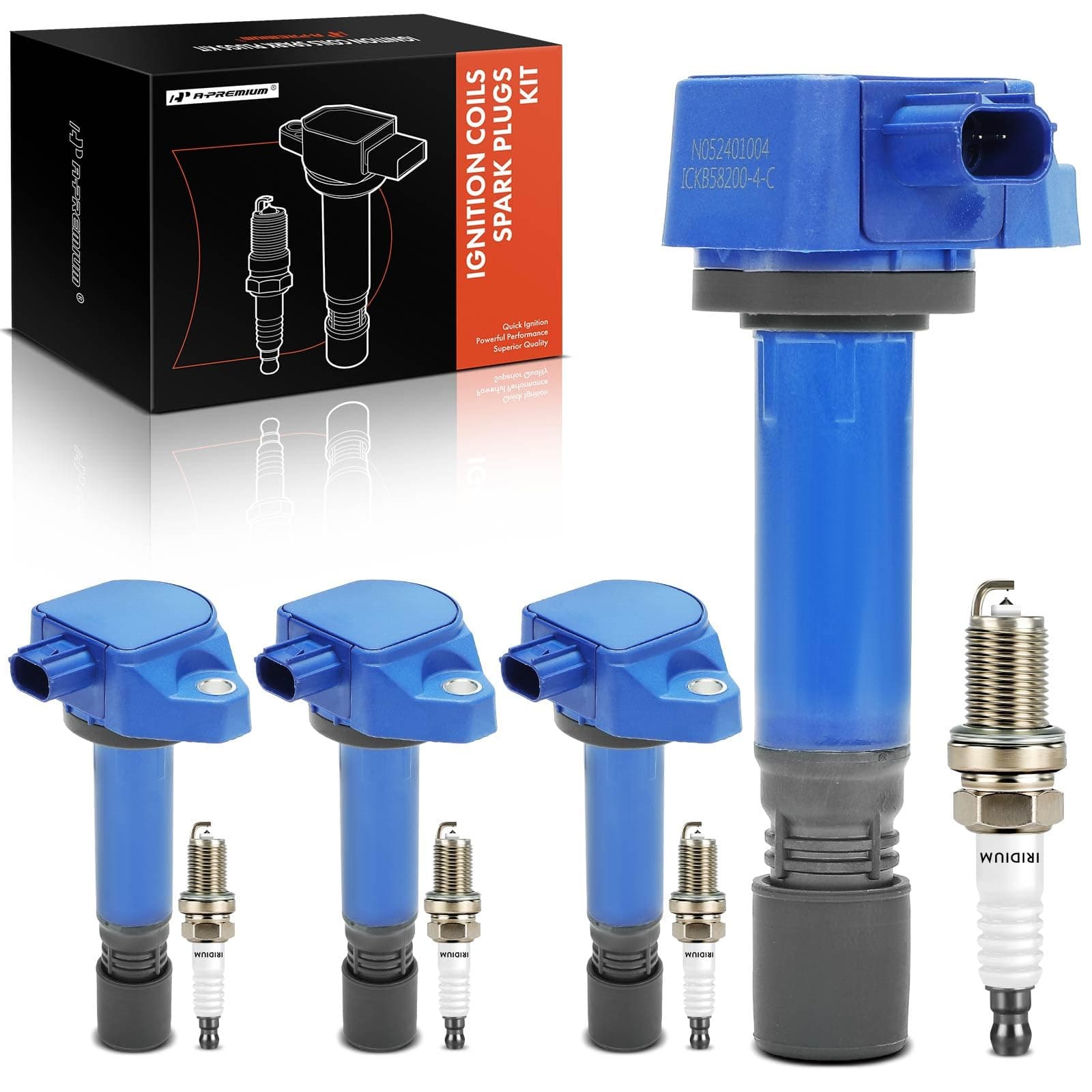 A-Premium (Blue) Set of 8 Ignition Coil Pack and Iridium Spark Plugs Compatible with Honda Civic 2006-2011 1.8L, Replace# 30520RNAA01, 099700101