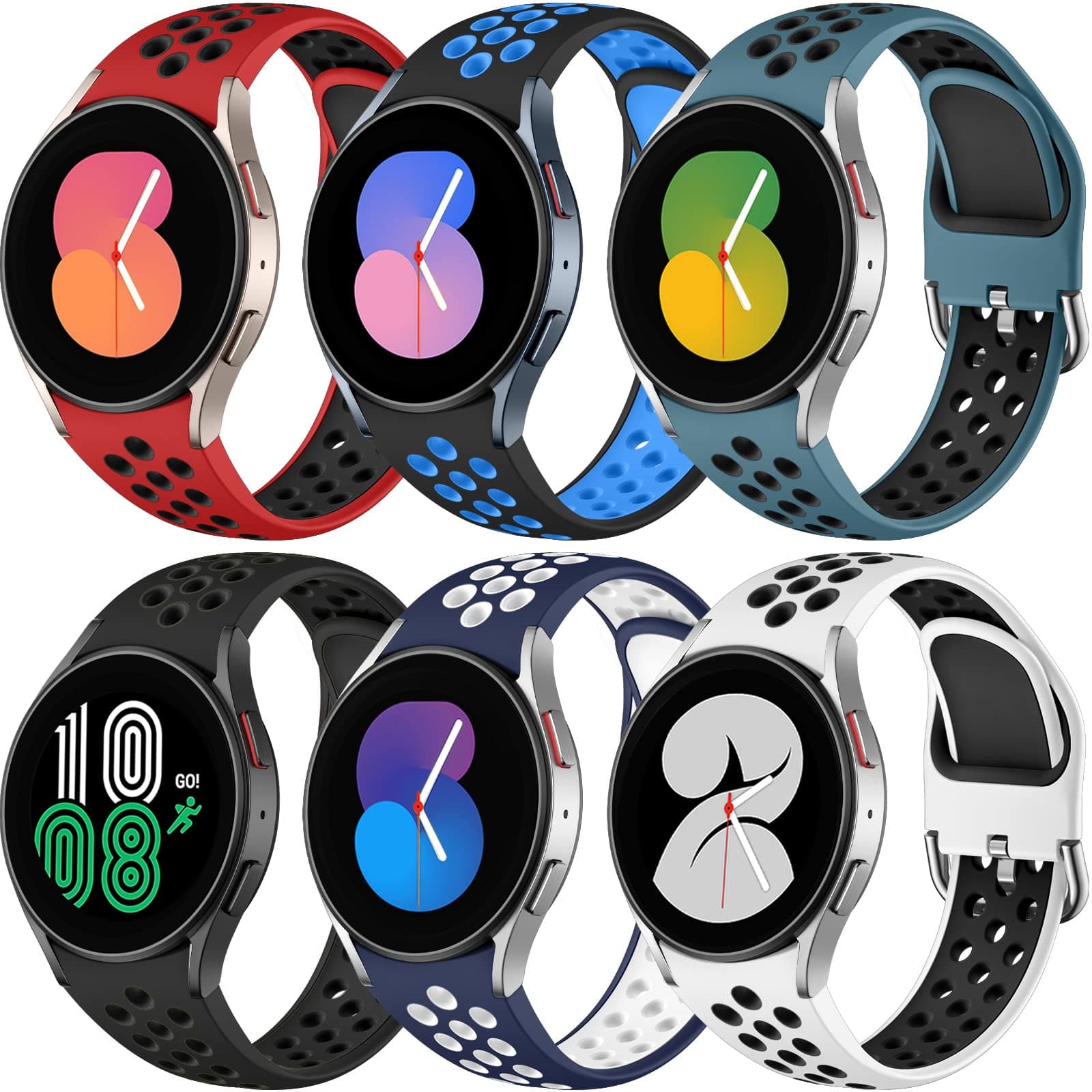 6 PACK No Gap Bands Only Compatible with Samsung Galaxy Watch 7/6/5/4 Band 40mm 44m/Watch 6 Classic 43mm 47mm/Galaxy Watch 5 Pro 45mm/4 Classic 42mm 46mm, 20mm Soft Silicone Sport Bands for Women Men
