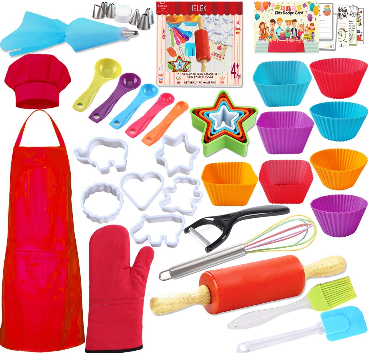 Kids Cooking and Baking Set Real Baking Gift Includes Kids Apron,Chef Hat,Oven Mitt&Utensil,Recipes for The Curious Young Junior Chef