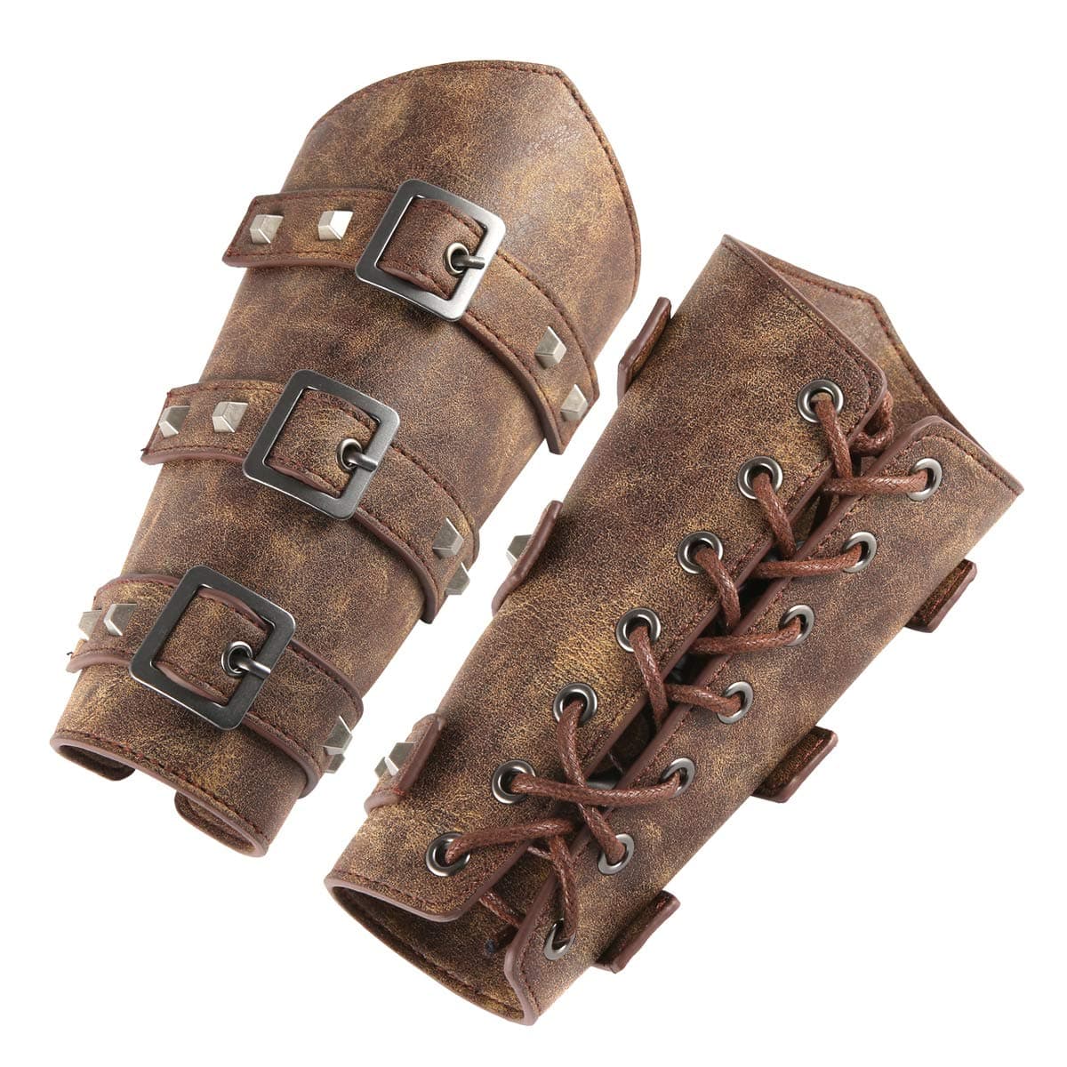 HZMAN Adults Faux Leather Arm Guards - Medieval Belt Leather Buckle Bracers - One Size - Leather Armband Pair