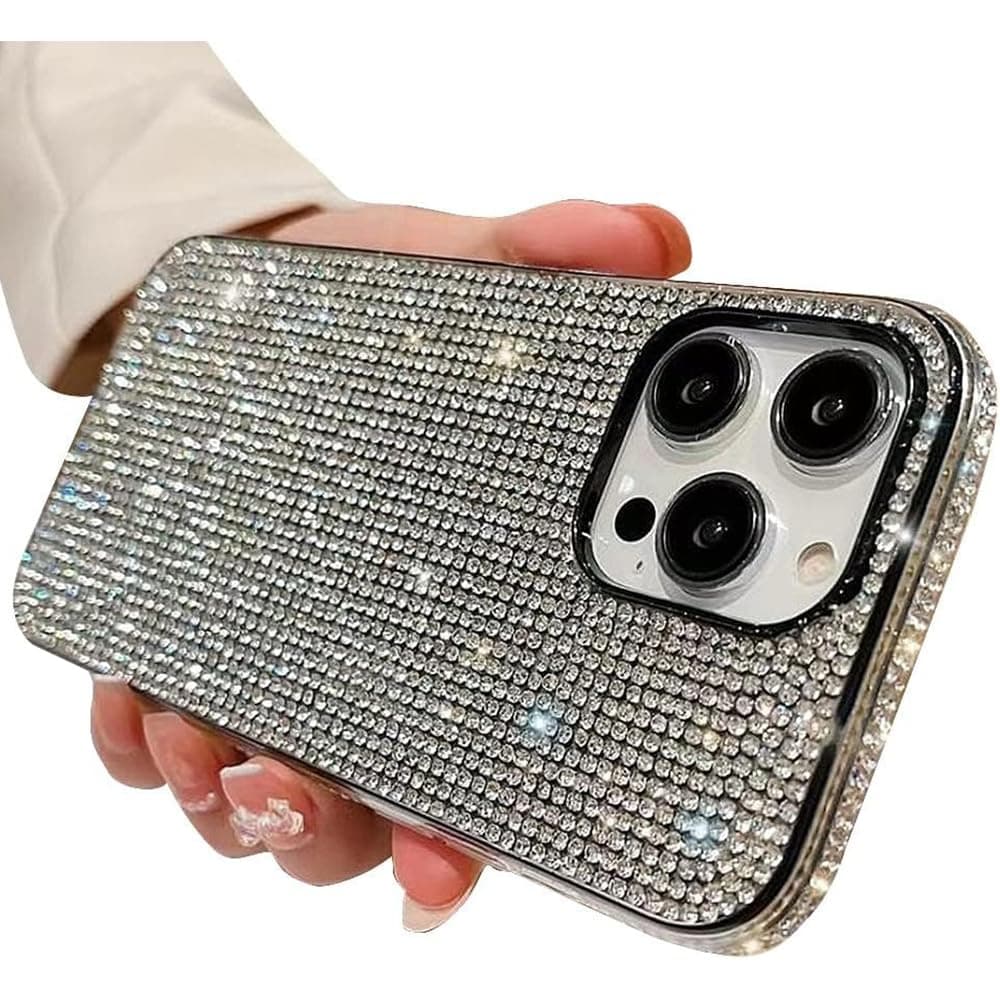 Casechics Compatible with iPhone Case,Crystal Glitter Diamond Protection Bling Sparkle Rhinestone Soft Shockproof Cover Phone Case (White,iPhone 14 Pro Max)