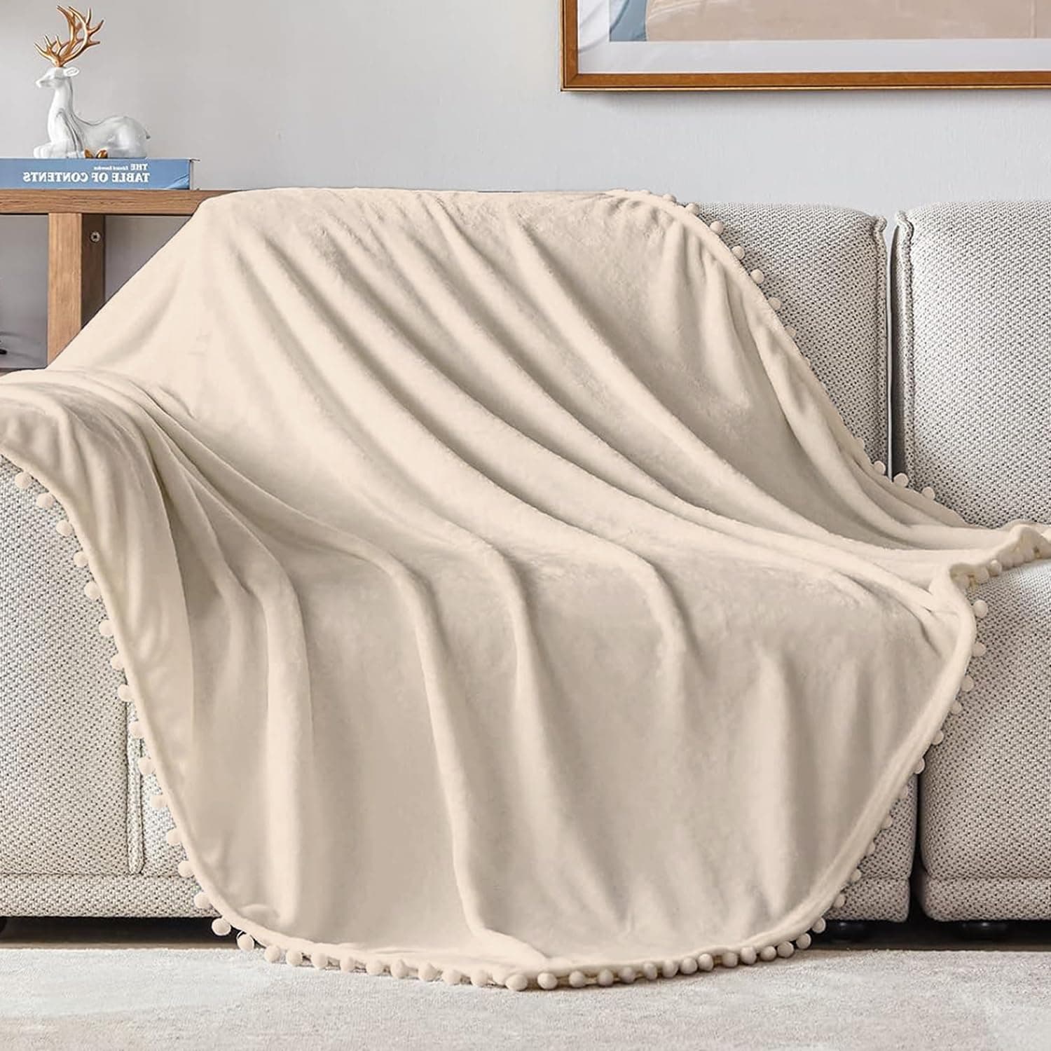 BEAUTEX Fleece Throw Blanket for Couch Sofa or Bed, Throw Size Soft Fuzzy Plush Blanket, Luxury Flannel Lap Blanket, Super Cozy and Comfy for All Seasons (Beige, 50" x 60")