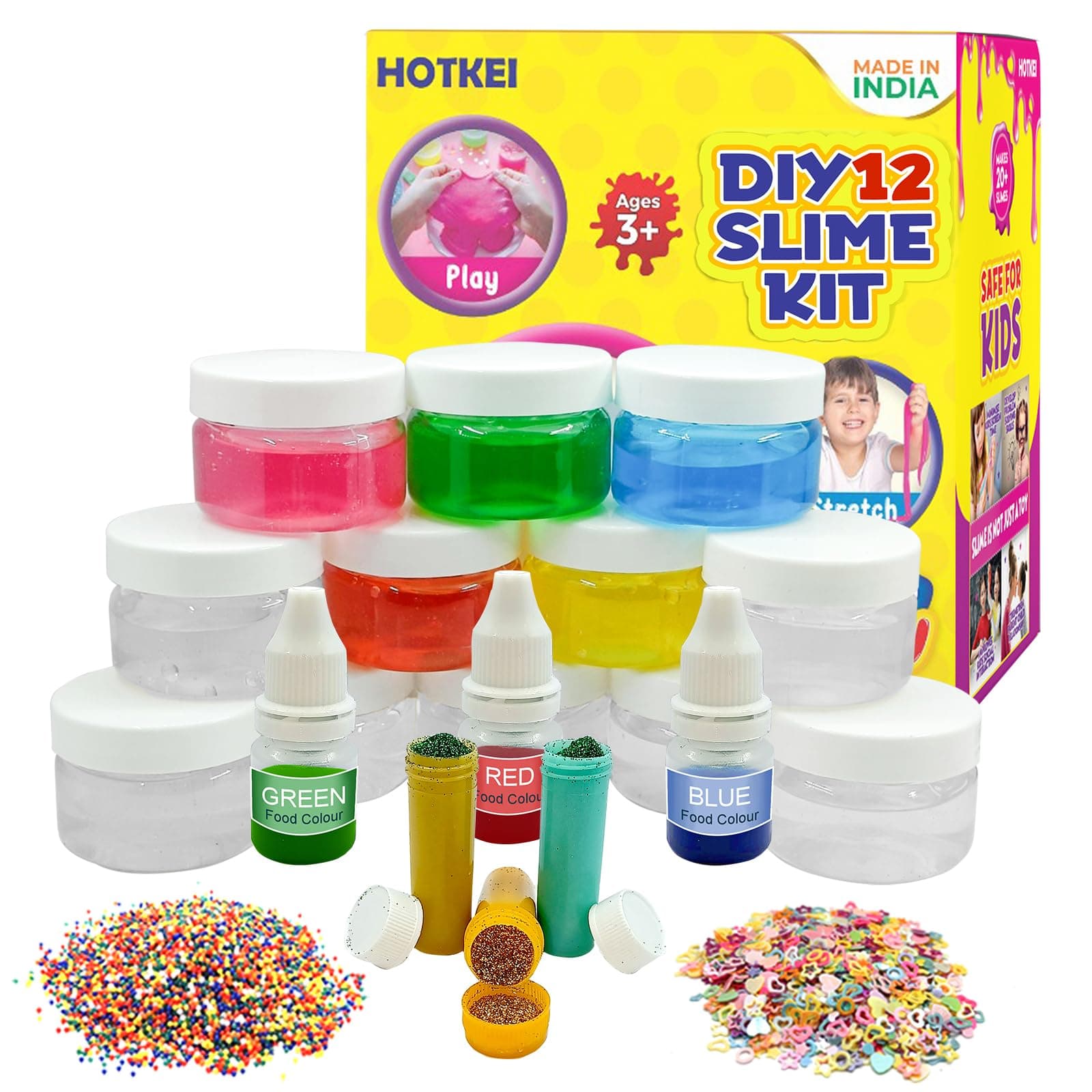 12 Mix Slime Kit - Multicolor Fruit Scented DIY Magic Slime Clay Gel Jelly Putty Set with Glitter, Charms, Beads for Boys, Girls, Kids