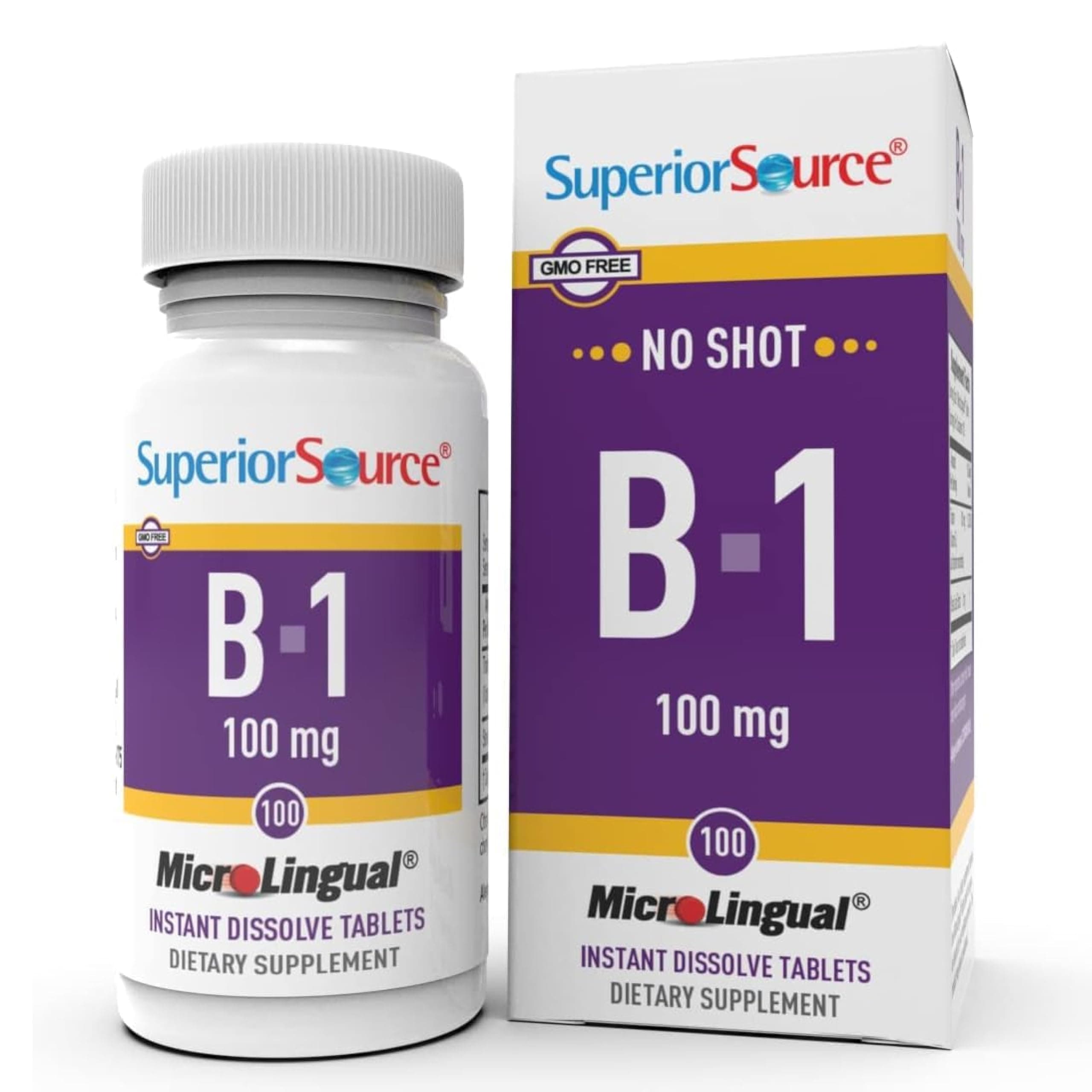Superior Source B-1 100 mg - Vitamin B Supplement Supports Healthy Energy & Growth - Nervous & Digestive System Support Formula with Thiamin - 100 Sublingual Dissolving Tablets