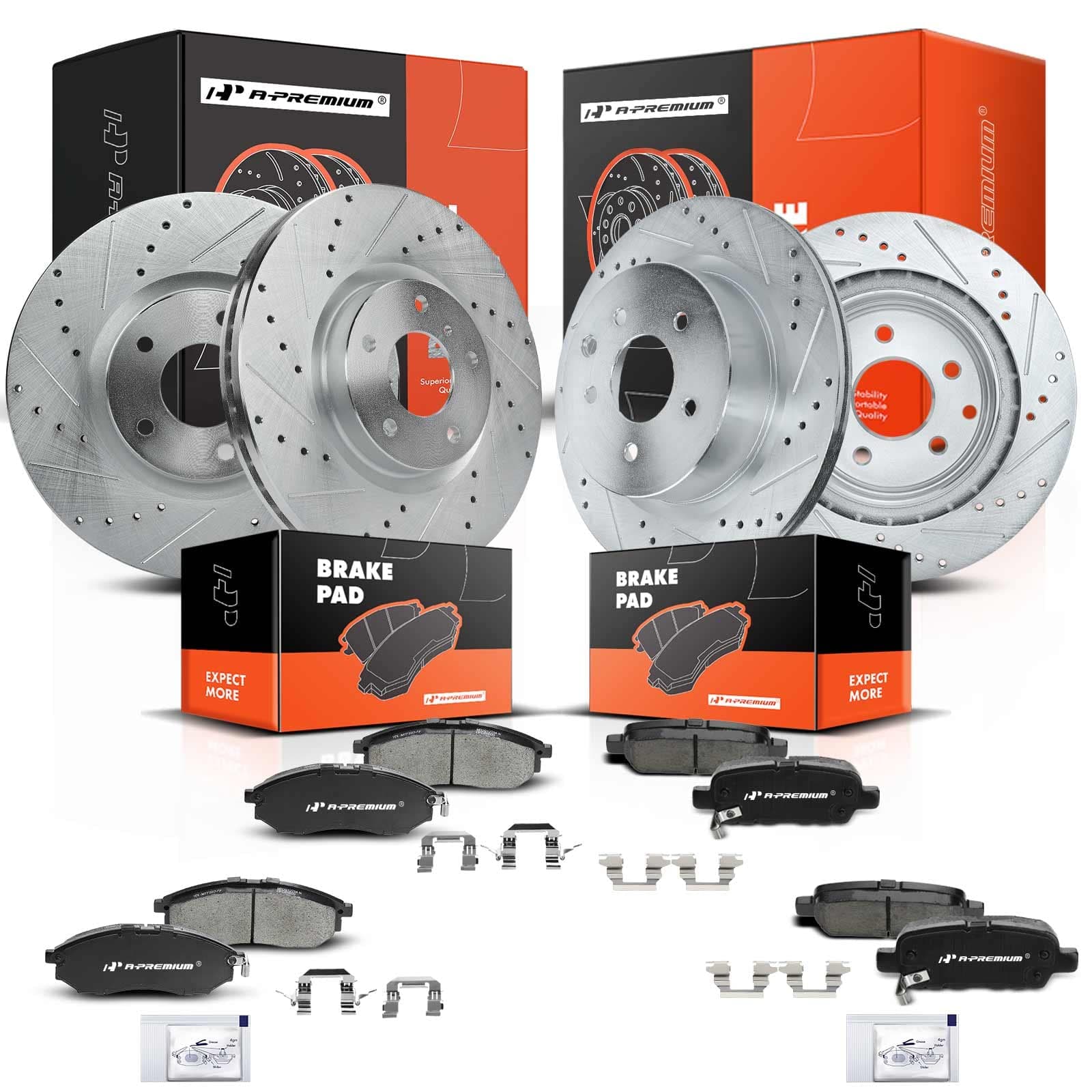 A-Premium Front & Rear Disc Brake Rotors + Ceramic Pads Kit Compatible with Select Nissan and Infiniti Models - 370Z 2009-2019, 350Z, G37, G35, EX35, EX37, G25, M35, M45, Q40, QX50, 12-PC Set