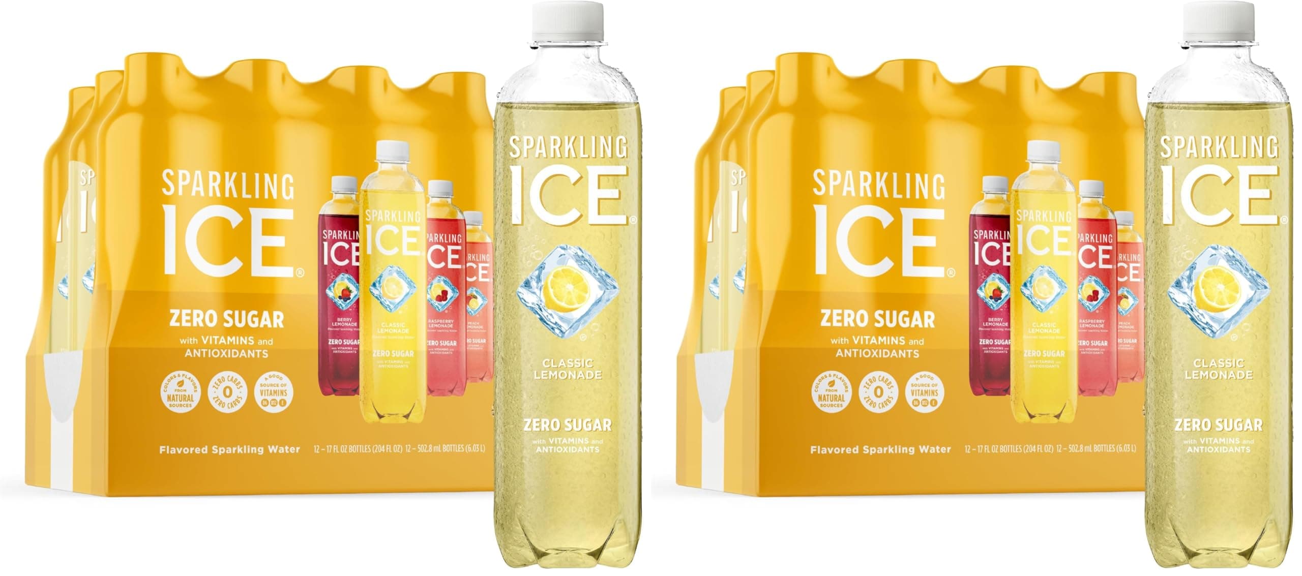 Sparkling Ice Lemonade Variety Pack, Flavored Sparkling Water, Zero Sugar, with Vitamins and Antioxidants, 17 fl oz, 12 count (Berry Lemonade, Raspberry Lemonade, Peach Lemonade, Classic Lemonade)