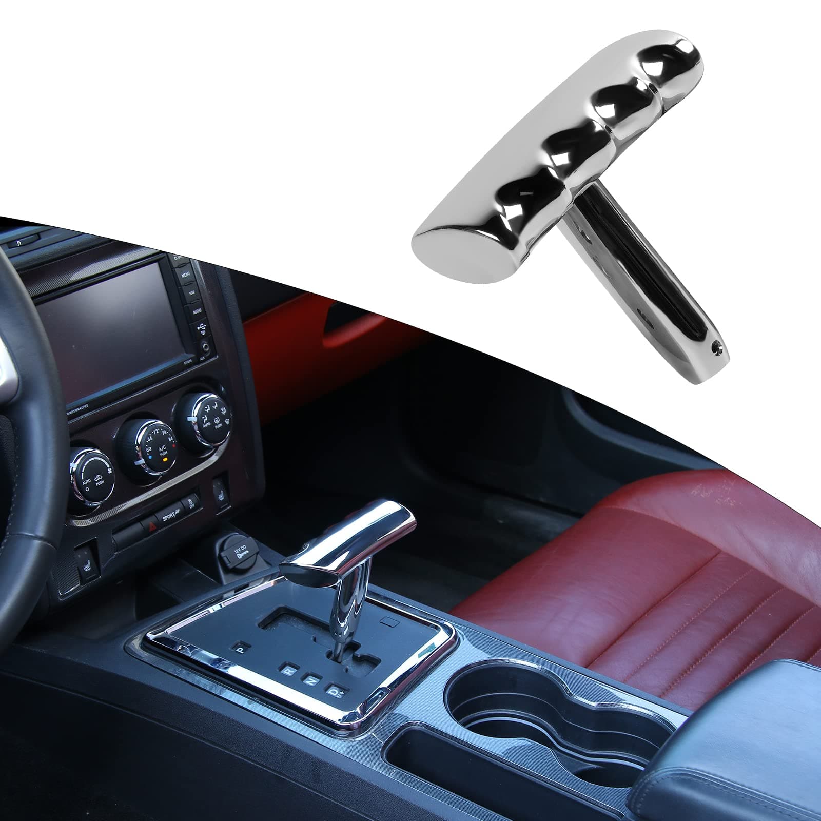 T Handle Gear Shift Knob Fit for 2012-2017 Jeep Wrangler JK/for 2011-2014 Dodge Durango/for 2009-2014 Dodge RAM (Aluminum Alloy,Chrome)