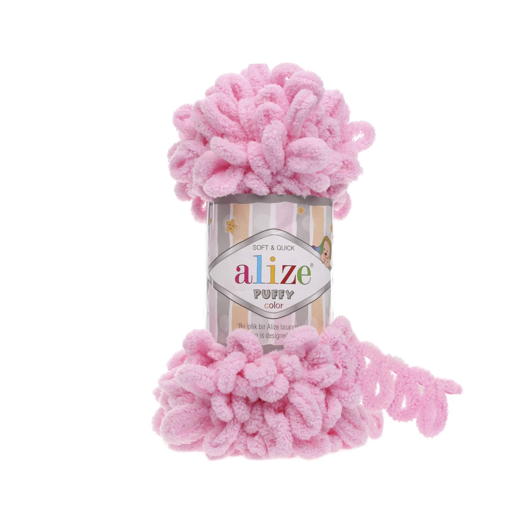 Alize Puffy Knitting Yarn 100 g, Patented Innovation, Loop Knitting without Needles, Colour: 185 Pink