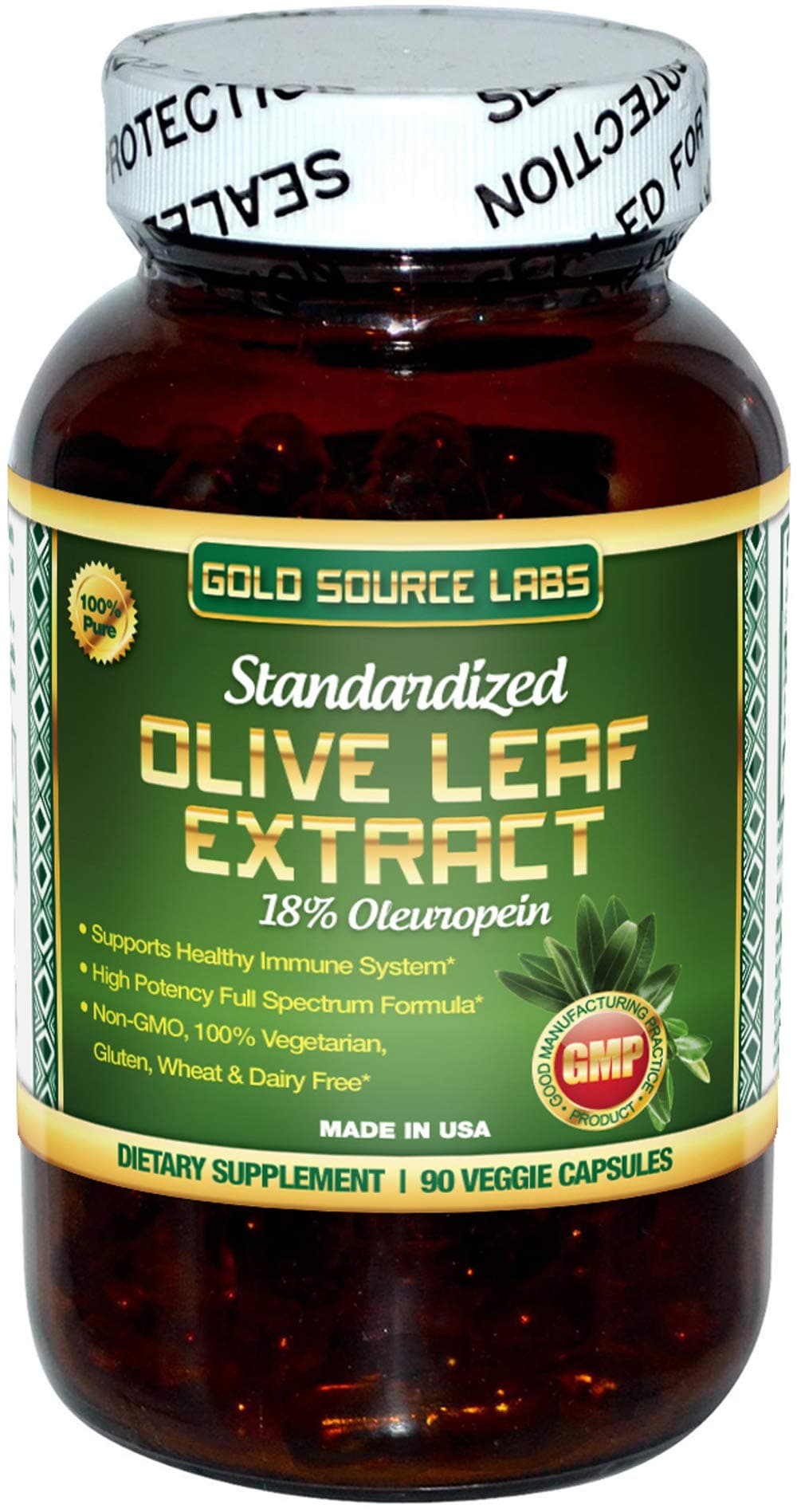 Organic Olive Leaf Extract Capsules - Pure Organic Olive Leaf Plus Standardized Oleuropein Extract, 90 Vegetarian Caps, 400 mg Maximum Strength Complex for Immune Health