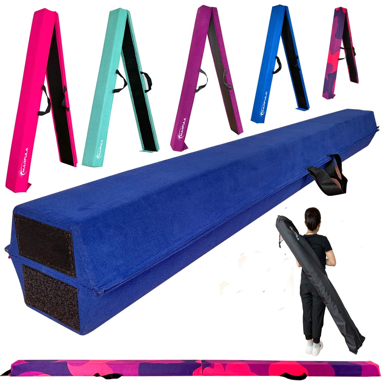 6 FT / 8 FT / 9 FT Folding Gymnastics Beam Foam Balance Floor Beam - Extra Firm - Suede Cover - Anti Slip Bottom with Carry Bag for Kids/Adults Home Use