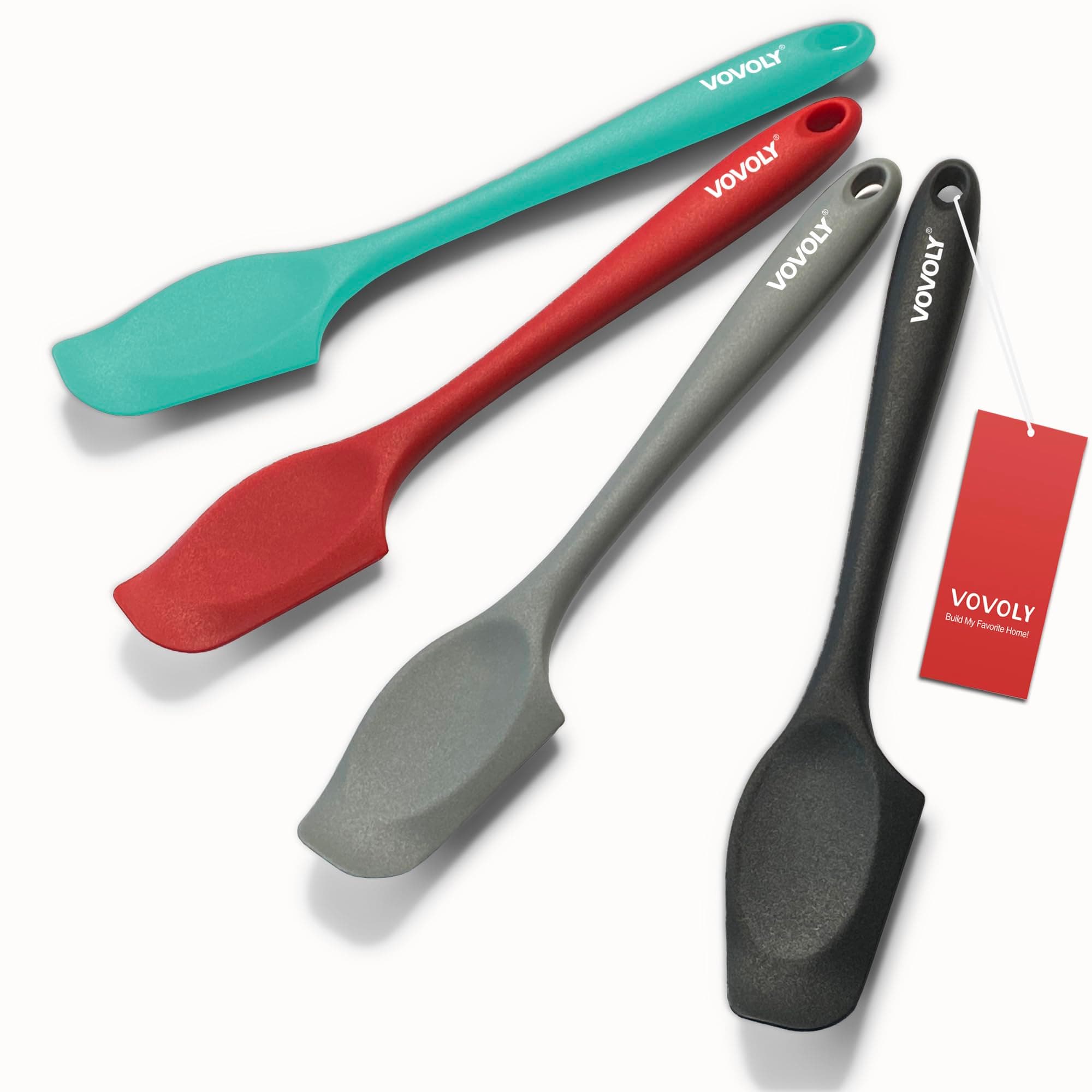 Silicone Mini Spatulas, Curved Small Spatula with Shallow Bowl for Kitchen, Seamless Jar Scraper for Cooking Baking, Wet Pet Food Spatula, 8.2 IN, 4 Pack