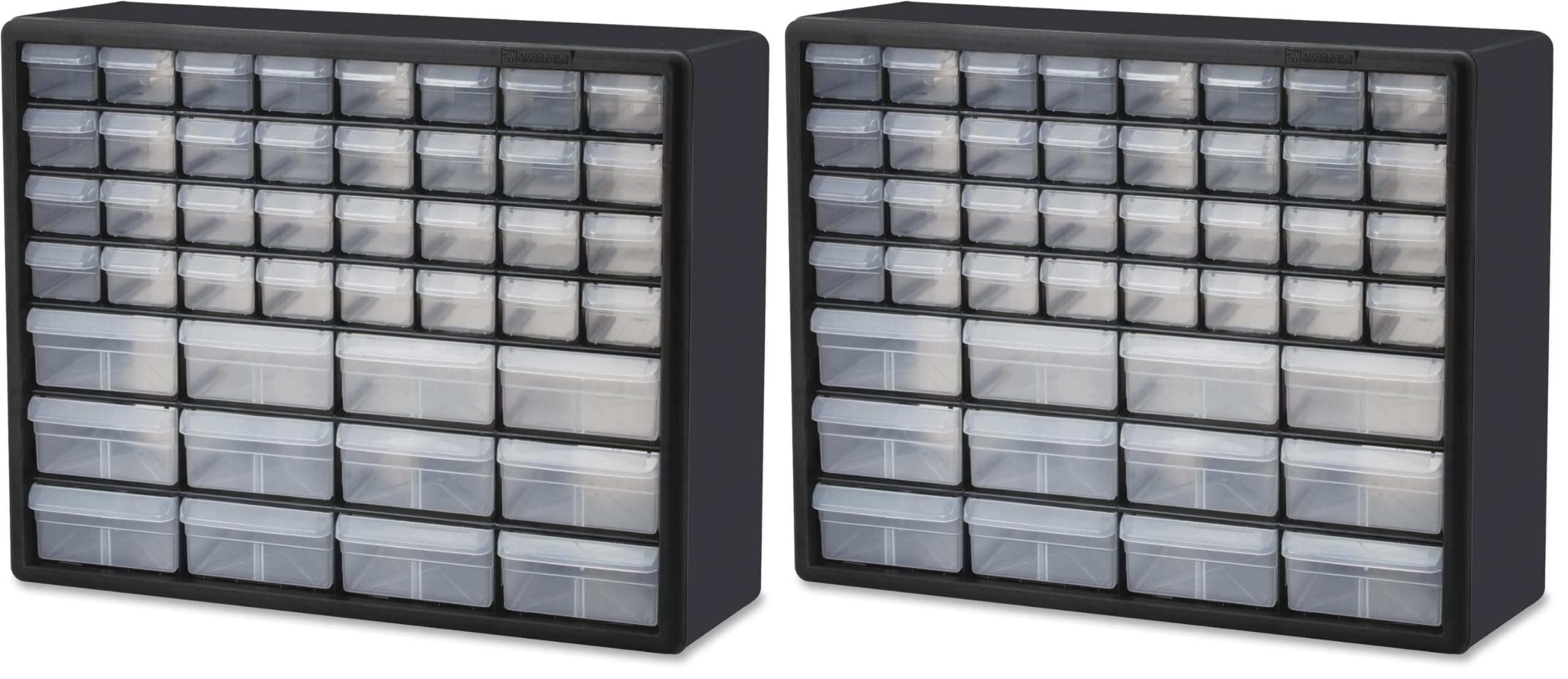 Akro-Mils 44-Drawer Plastic Drawer Storage Cabinet for Garage Organization, Bead Organizer, Building Bricks Storage, Teacher Toolbox, Makeup Organizer, 20" W x 6" D x 16" H, 10144 Black (Pack of 2)