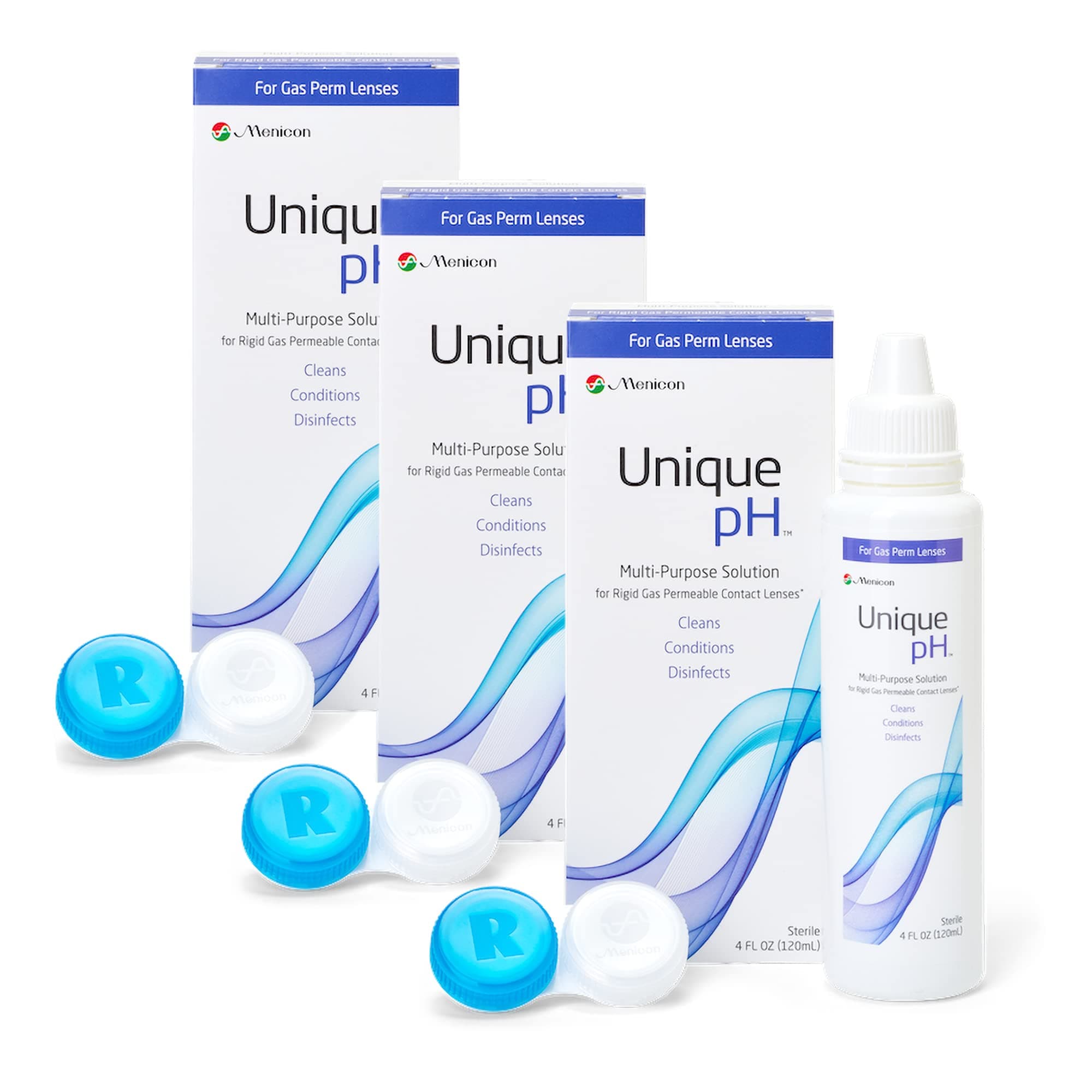 Unique pH Multi-Purpose Solution with RGP Lens Case.4 Fluid Ounce each - 3 Pack