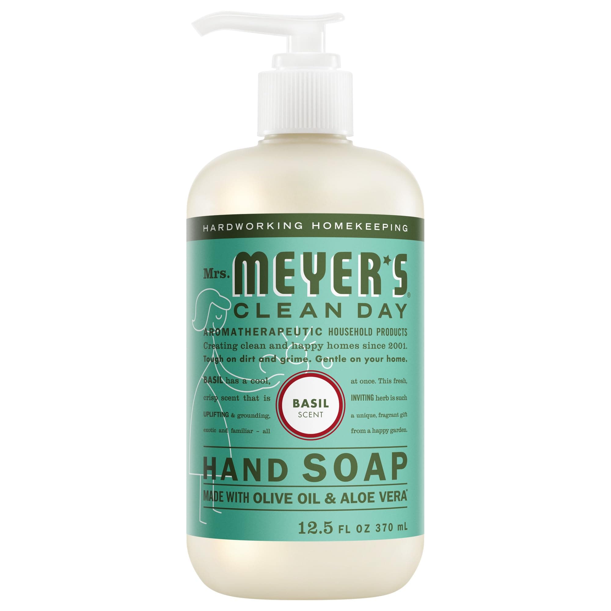 MRS. MEYER'S CLEAN DAY Hand Soap, Made with Essential Oils, Biodegradable Formula, Basil, 12.5 fl. oz