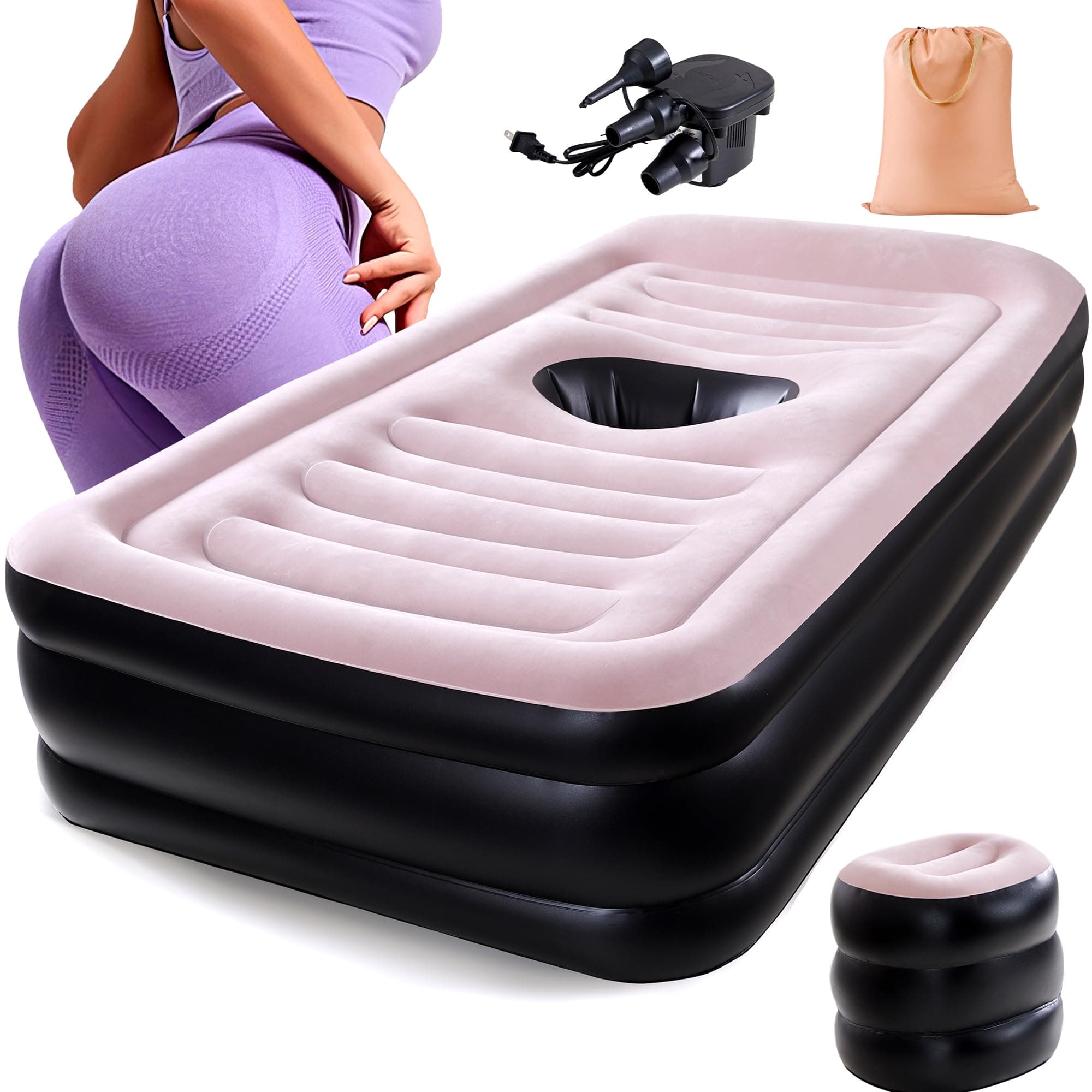New Upgraded BBL Bed with Hole-Inflatable BBL Bed After Surgery,Brazilian Butt Lift Surgery Recovery Mattress with Carrying Bag & Air Pump,Waterproof Plant Velvet Touch for Relax Sleep-(15.74*12.59In)