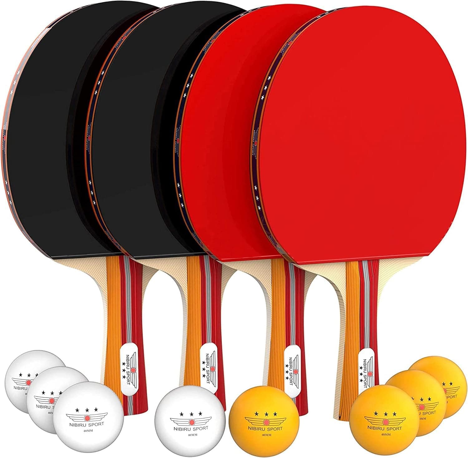 Table Tennis Set (4-Player Bundle) 4 Ping Pong Paddles, 8 ABS Tournament Level Balls Convenient Storage Bag Beginners, Professionals Advanced Speed, Control, Spin Indoor & Outdoor Play