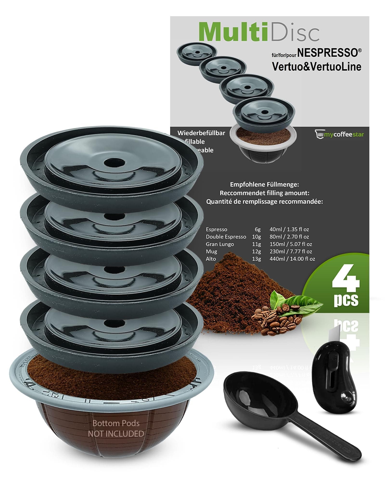 Reusable Coffee Capsule Lids - Refillable Pod Lids for Nespresso Vertuo, Compatible with All VertuoLine Machines, Practical & Cost-Saving Solution, 4 Count