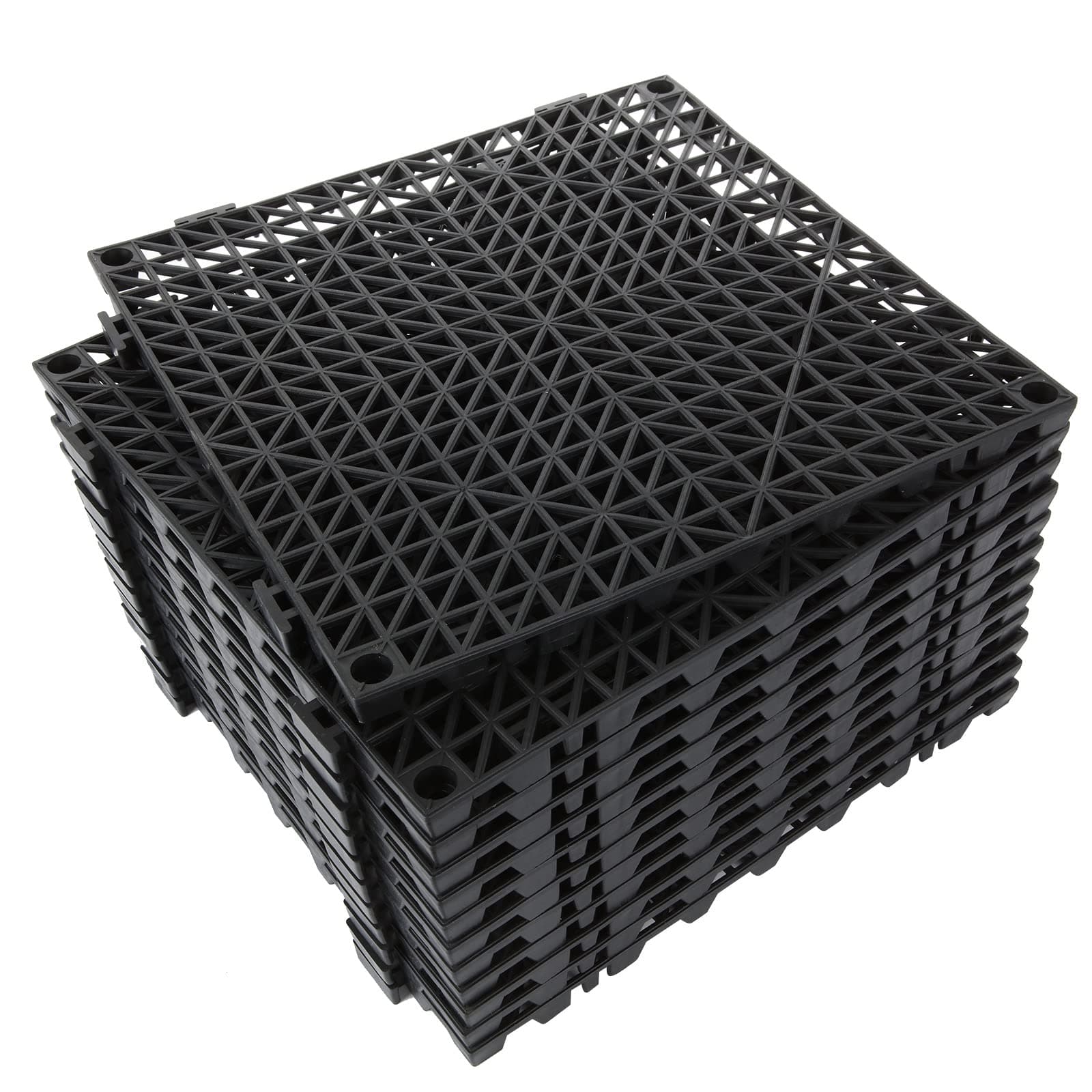 12 Pack 12" Interlocking Rubber Bathroom Flooring Tiles Non-Slip Pool Mat Splicing Shower Mat Outdoor Cushion Mat for Drain, Deck, Pool, Patio, Balcony, Shower, Kitchen, Yard (Black)