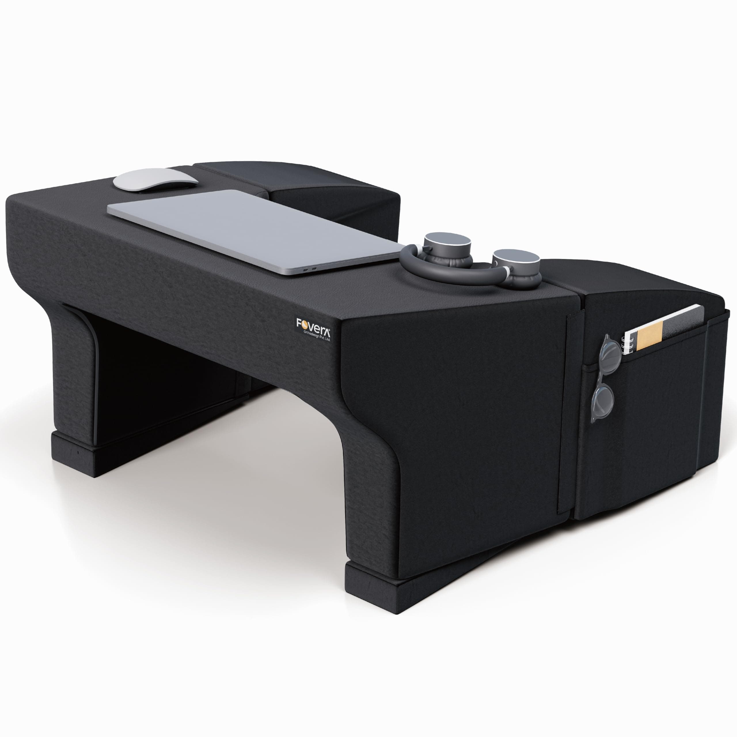 FOVERA Lap Desk Pillow | Height Adjustable, Soft & Comfortable Armrest, Easy to Store | For Working on Laptop, Reading & Gaming | Work from Home Pillow | Perfect for Using on Bed, Sofa & Floor (Black)