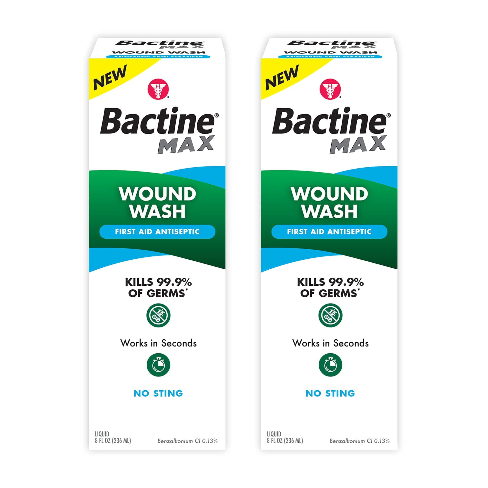 First Aid Wound Wash - Antiseptic Liquid Kills 99.9% of Germs - Infection Protection for Minor Cuts, Scrapes, and Burns - First Aid Solution - 8fl oz, 2 Pack
