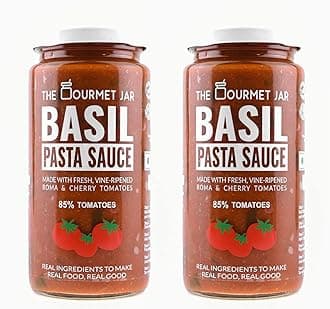 The Gourmet Jar Basil Pasta Sauce 390g| 100% Natural, No Preservatives, No Artificial Colors, No Artificial Flavouring agents| Vegan| Gluten Free| Made with Hydroponic Basil Leaves & Fresh Vine- Ripened Roma and Cherry Tomatoes| Enjoy it with all types of pasta | Pack of 2