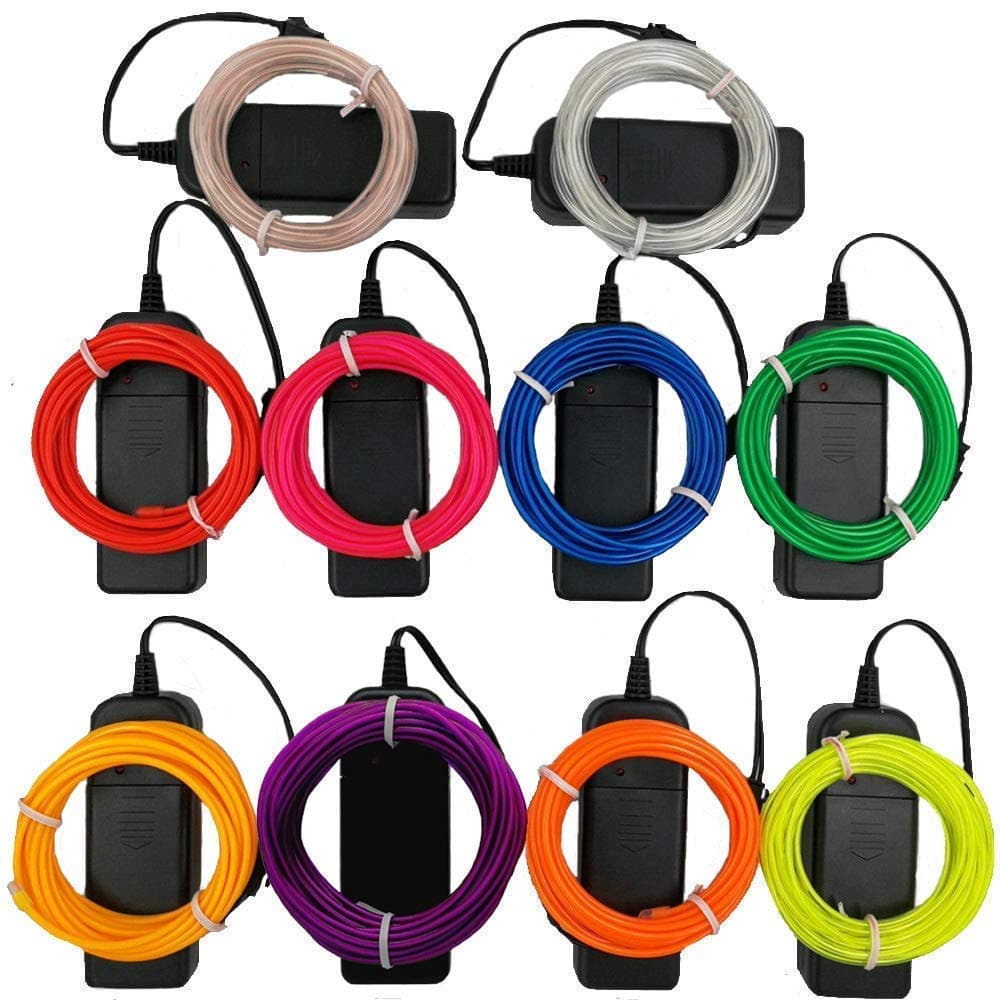 TGHCP-10Pack 9FT Neon Glowing EL Wire (Aqua,White,Blue,Green,Orange,Pink,Red,Lime,Yellow,Purple)