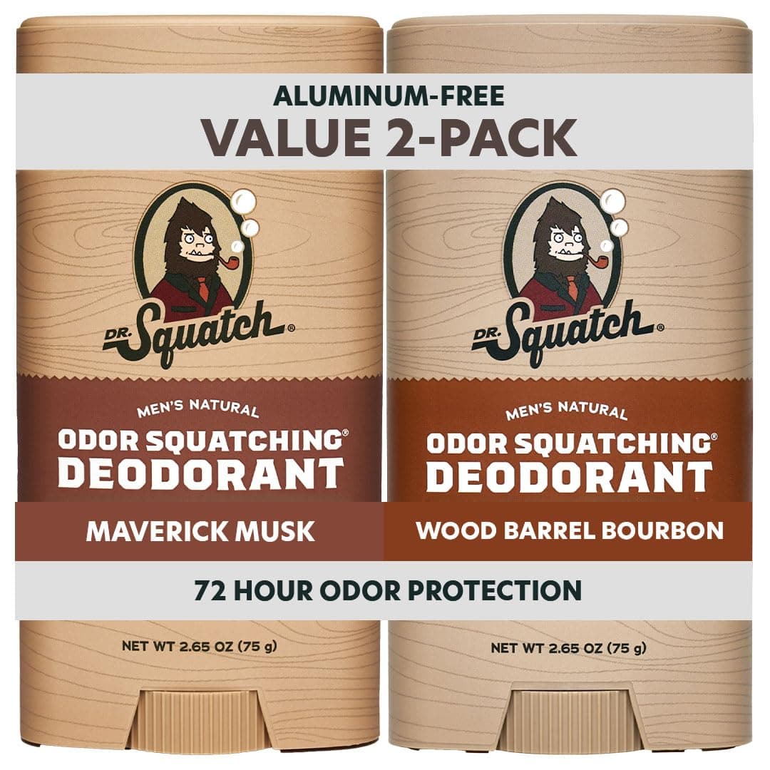 Natural Deodorant for Men – Odor-Squatching Men's Deodorant Aluminum Free - Maverick Musk + Wood Barrel Bourbon (2.65 oz, 2 Pack)