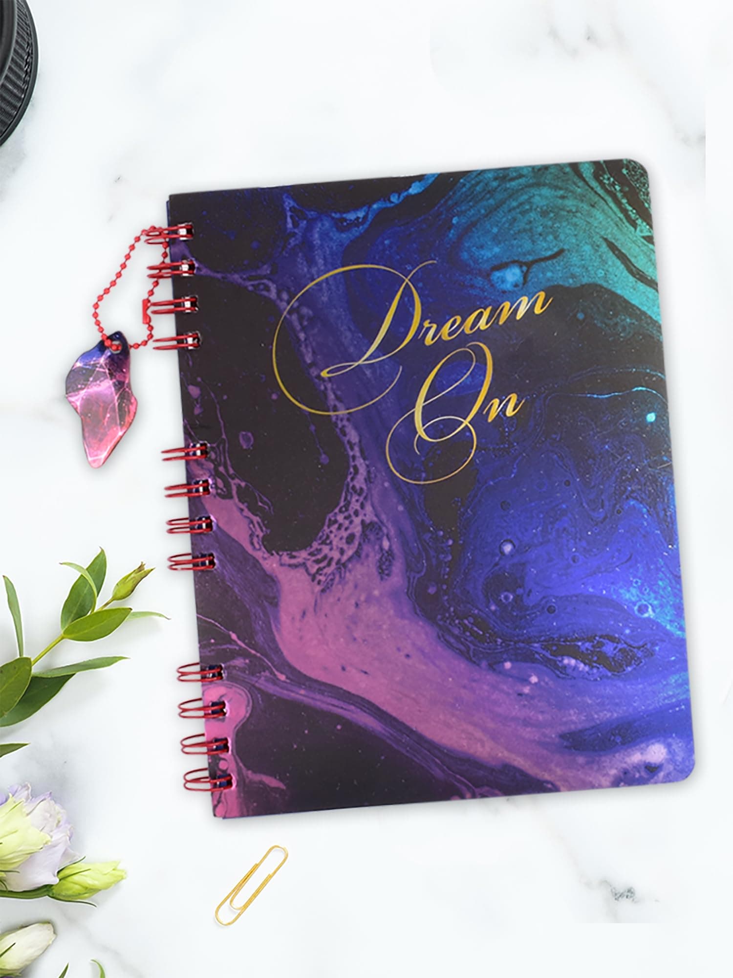 DOODLE Hardbound Spiral Notebook Diary | B5 Size | 160 Undated Ruled Pages | 80 GSM Acid-Free Paper | Open Flat Design | Includes 100+ Stickers & Bookmark Dangler (Dream On)