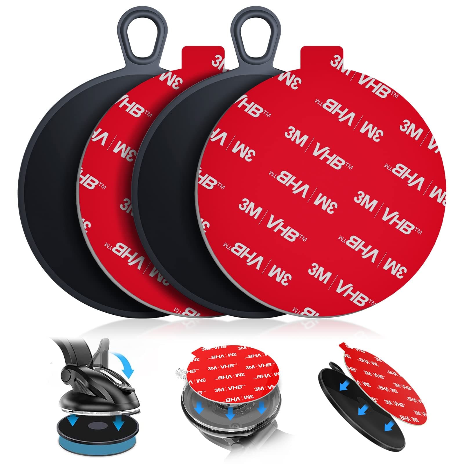 Adhesive Sticky Pad Mounting Disk: 2Pcs 75mm Dashboard Disc & 2Pcs 70mm Double Sided Replacement Tape for Phone Mount Windshield Window - High Bond Dash Plate for Vacuum Car Holder Suction GPS Camera