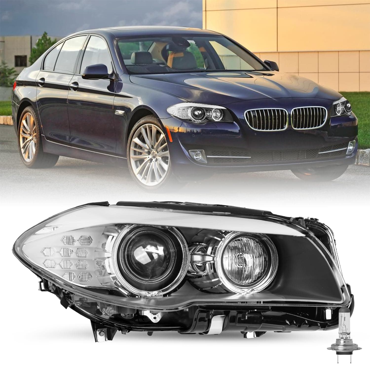 JSBOYAT HID/Xenon w/AFS Type Fit for 2011-2013 BMW 5 Series F10 F18 528i 535i 550i M5 Headlight Assembly Replacement OE Style Projector Factory Headlamp Right Passenger Side