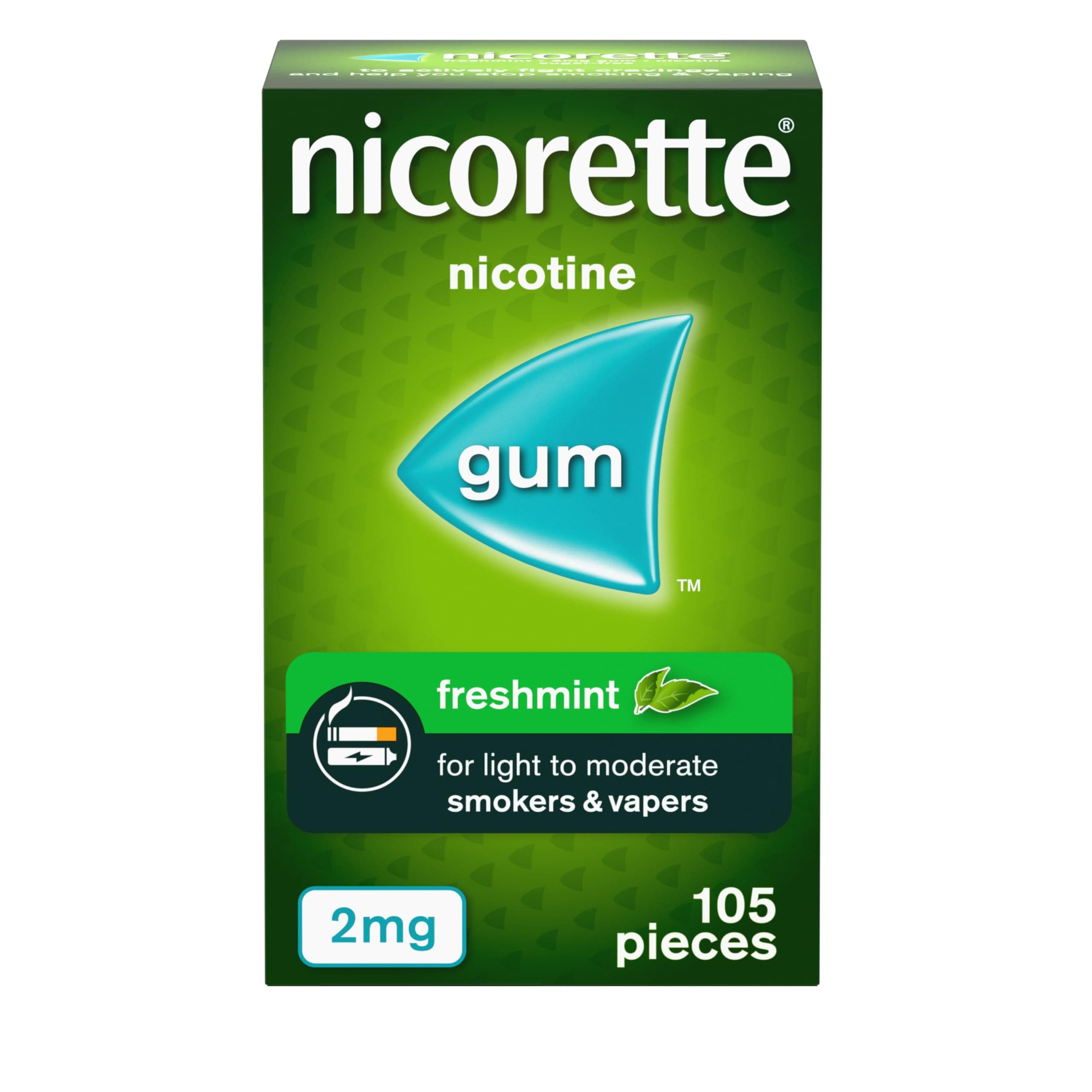 Nicorette Freshmint Gum 2 mg, 105 Pieces