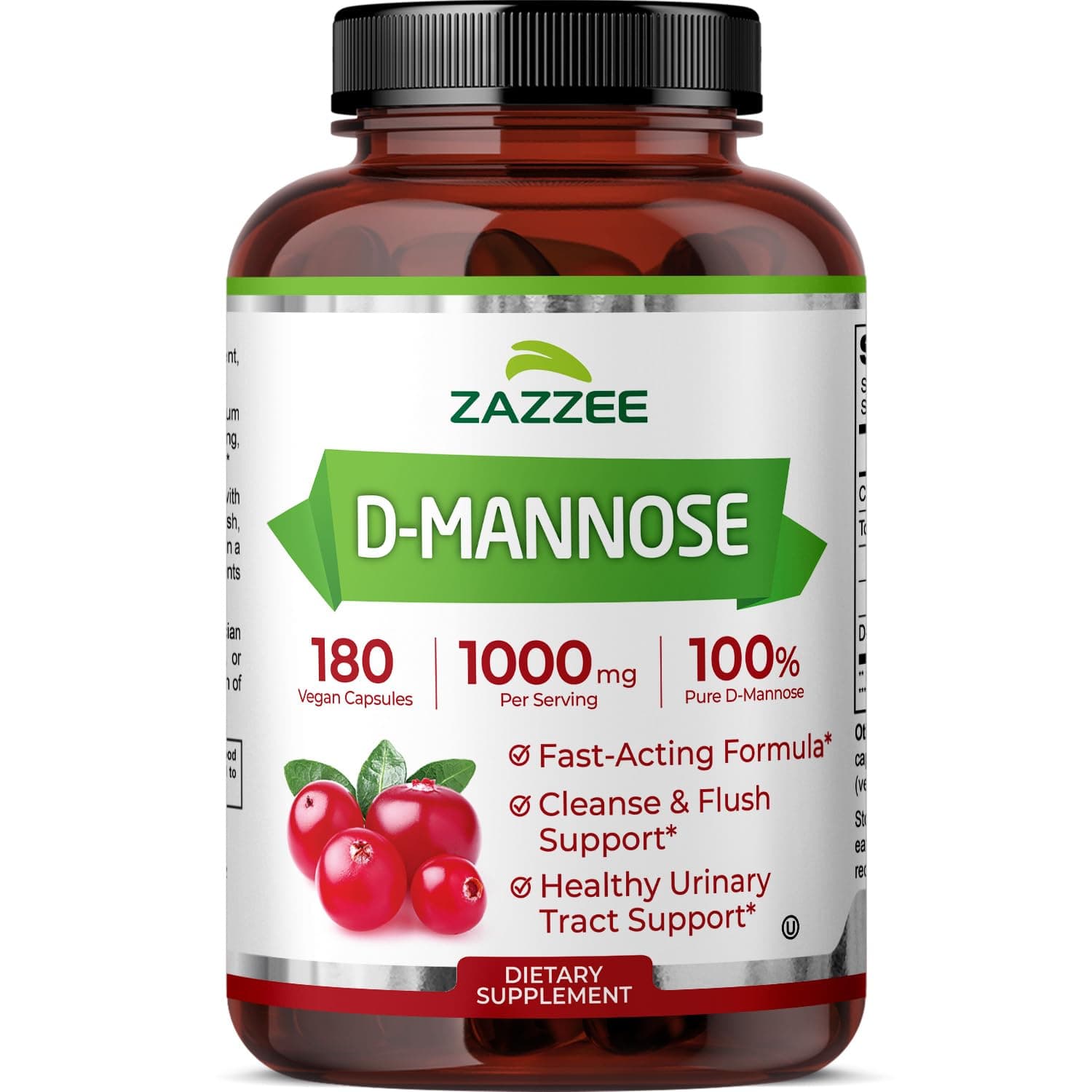 D-Mannose, 1000 mg per Serving, 180 Vegan Capsules, 3 Month Supply, Potent & Fast-Acting, Certified Kosher, 100% Pure, All-Natural Urinary Tract Health Support, 100% Vegetarian, Non-GMO
