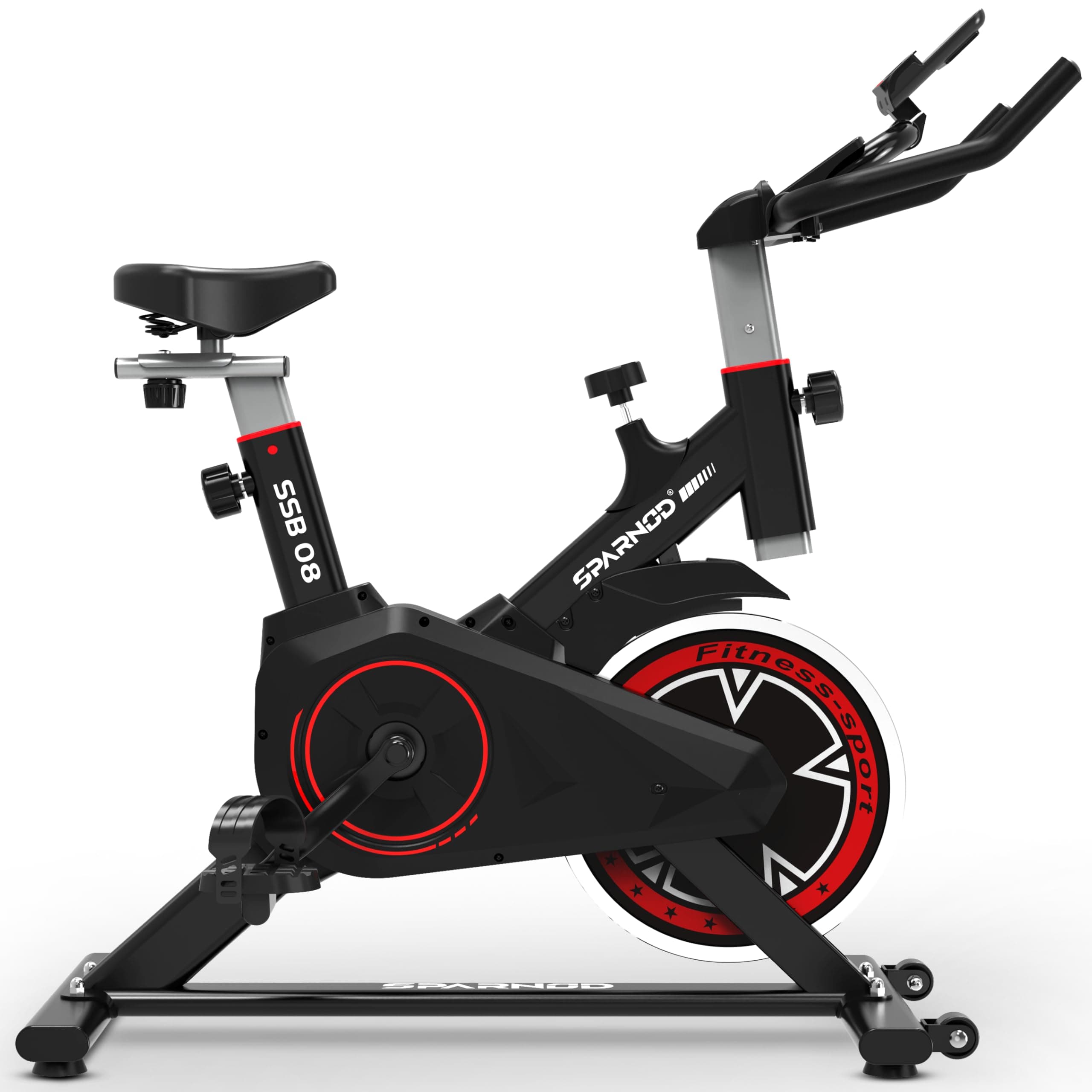 SPARNOD FITNESS SSB-08 Spin Bike Exercise Cycle for Home Gym with 8kg Flywheel, LED Display, Adjustable Resistance, Silent Belt Drive, 4-way Adjustable Cushioned Seat and 2-way Handlebar, Max User Weight 120 Kg