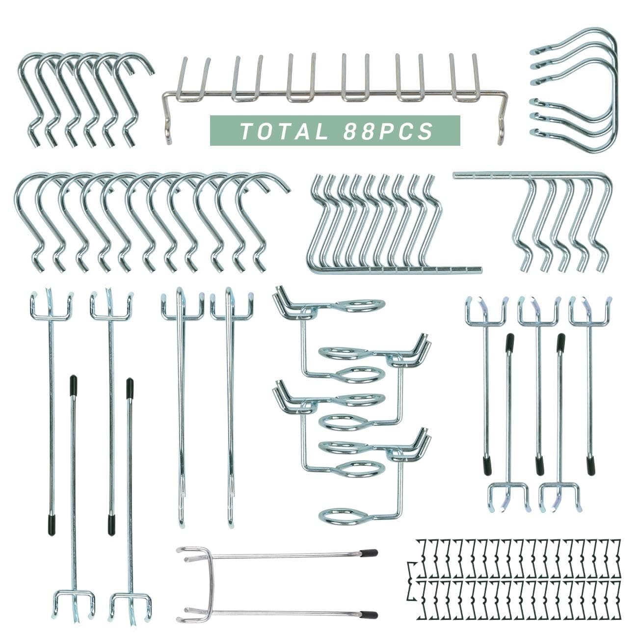 88 Pcs Pegboard Metal Hooks Assortment Peg Board Organization Anti Rust Shop Tools Display Garage Warehouse Factory Storage