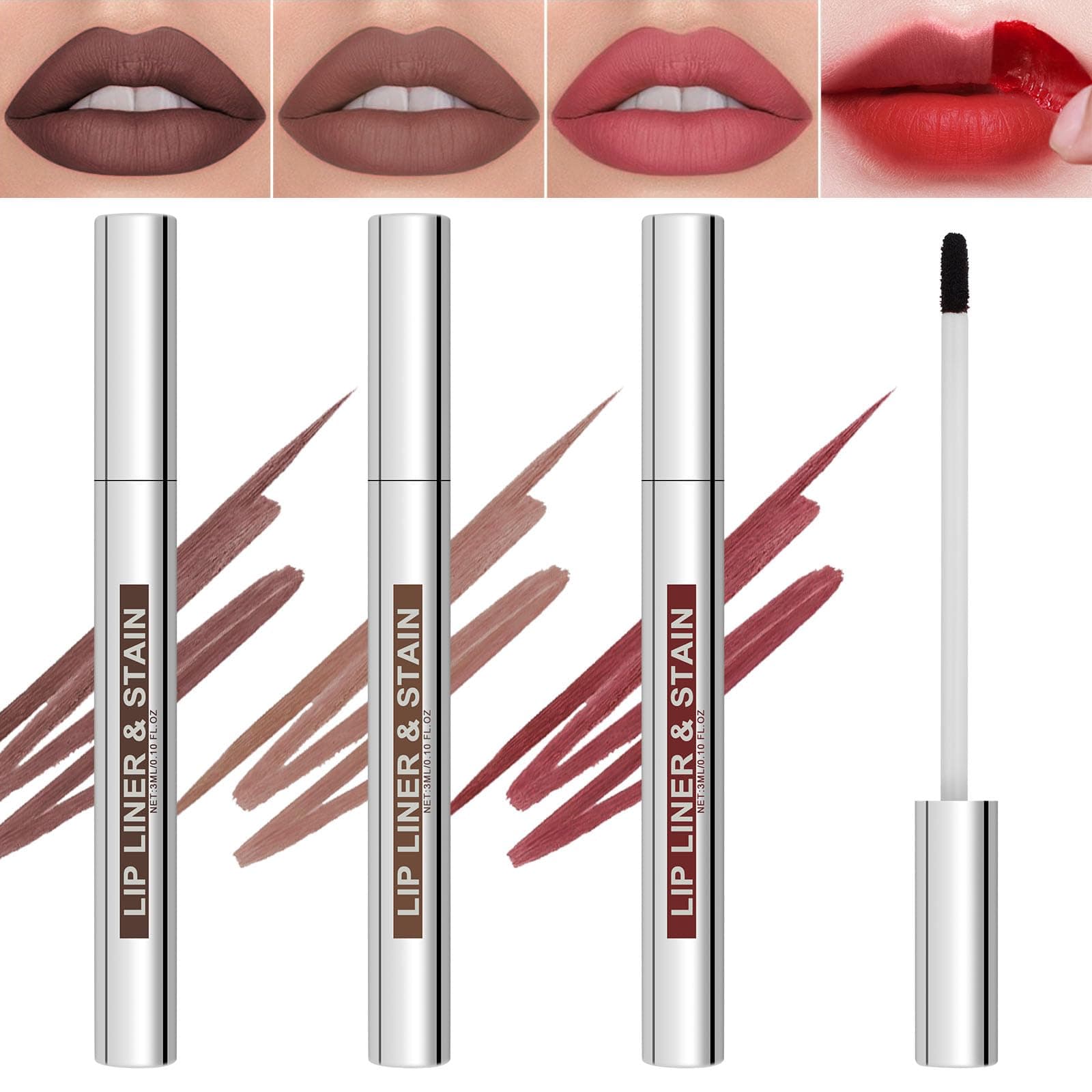 LOPHE Lip Liner, 3pcs Plump Lip Liner Lip Liner Peel Off Long Lasting Removable Lip Liner Tattoo for Lips, Plumping Effect, No Transfer, Tattoo Lip Pencil (3ML)