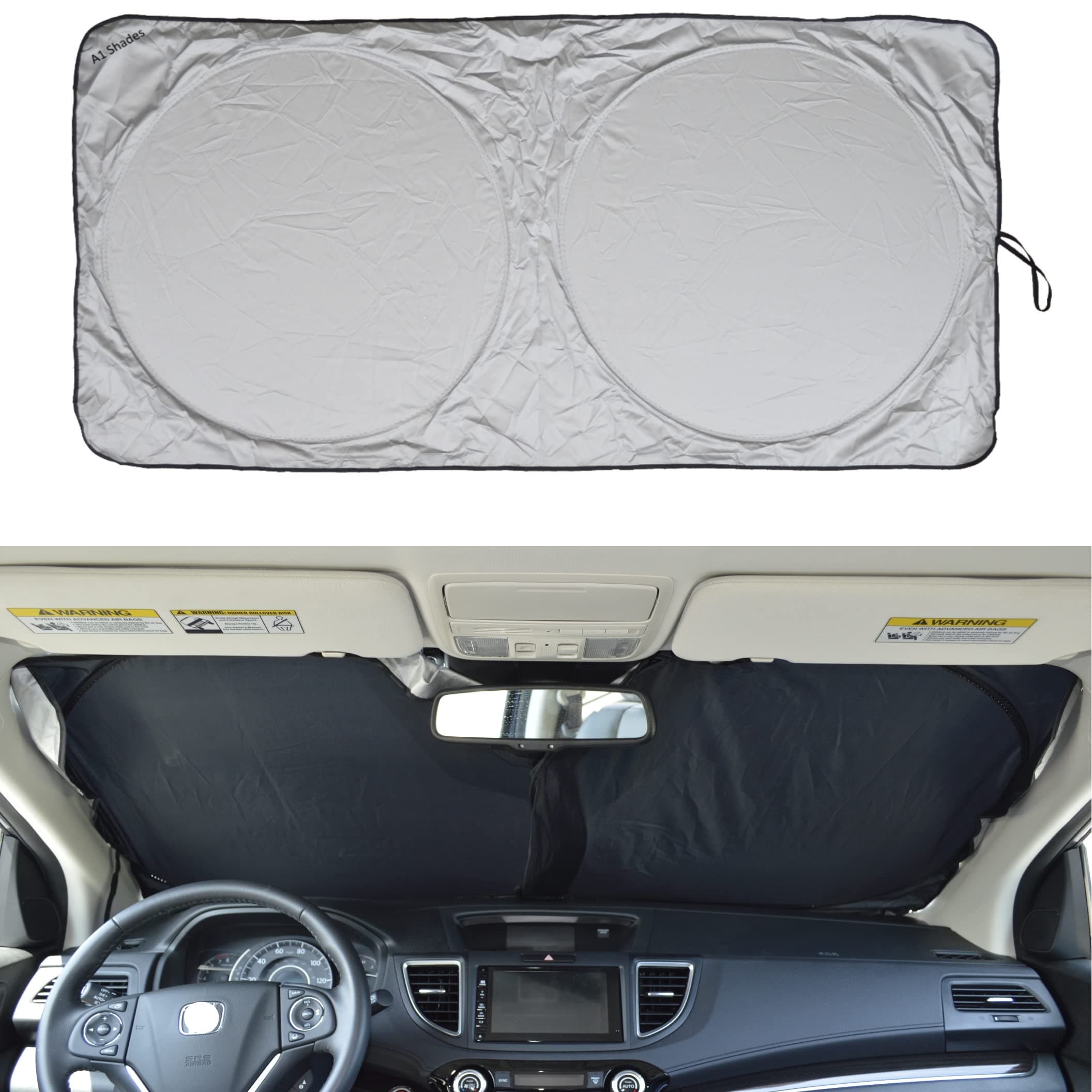 Car Windshield Sun Shade with Storage Pouch by A1 Sunshade Retractable Automotive Car Truck SUV Front Window Shield Blocker Screen Visor Protector Cover for Auto Interior Accessories for Heat Medium