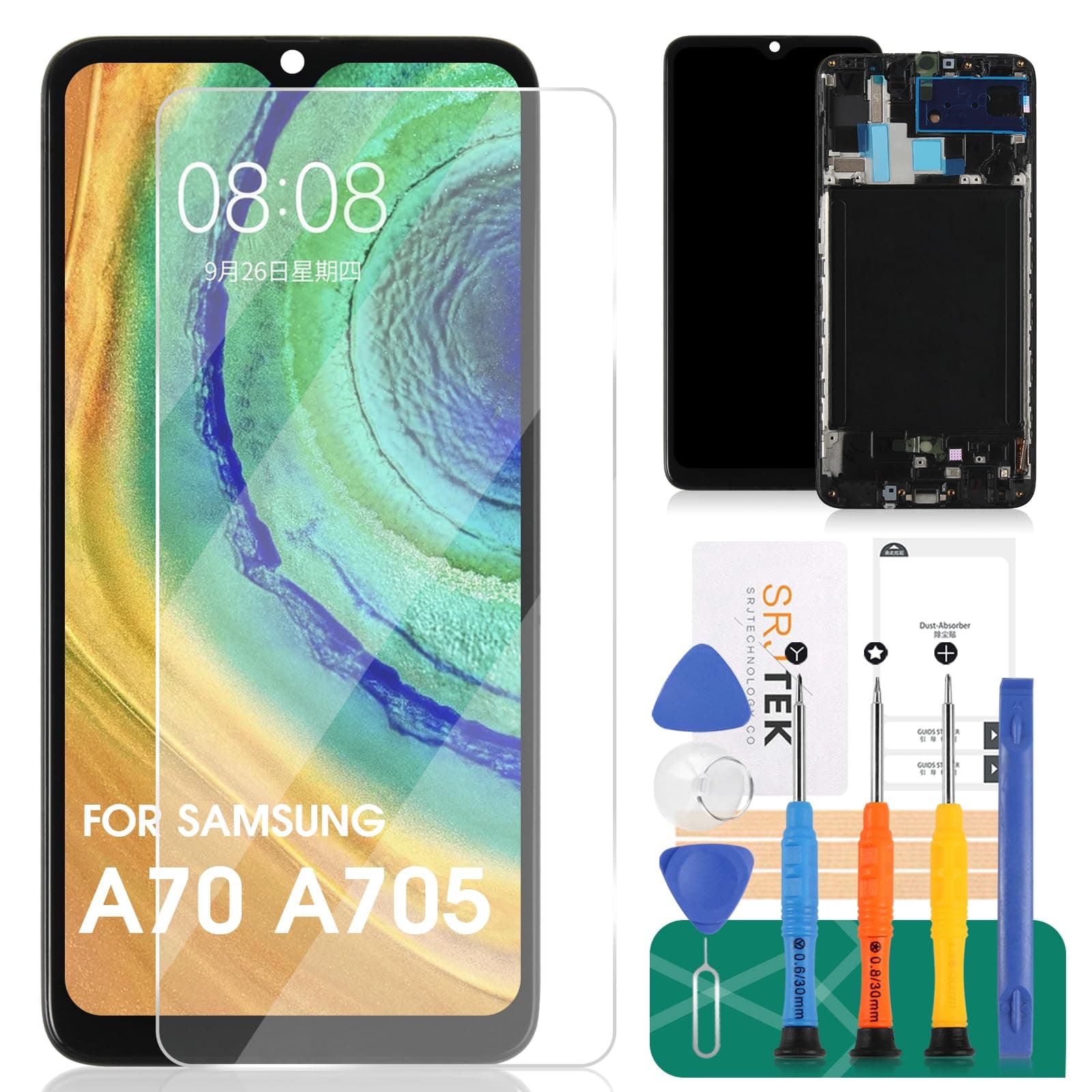 Incell for Samsung Galaxy A70 Screen Replacement for Samsung A70 LCD for Samsung A70 Display for Samsung A70 Digitizer SM-A705W SM-A705FN Touch Screen Assembly Repair Parts Black with Frame